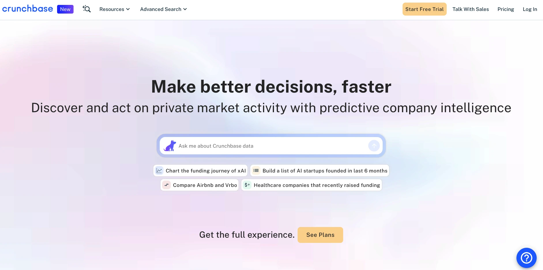 Crunchbase homepage