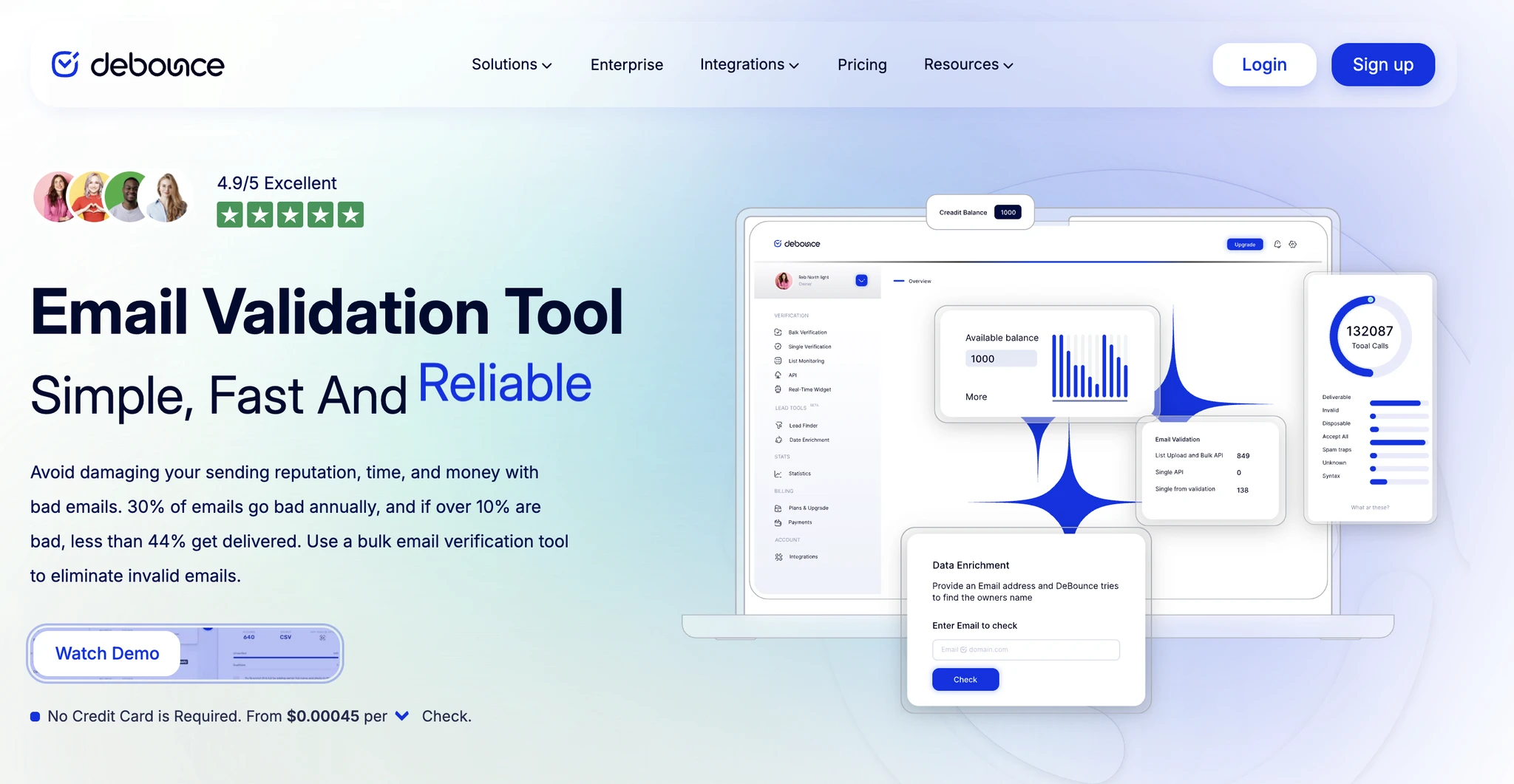 DeBounce homepage
