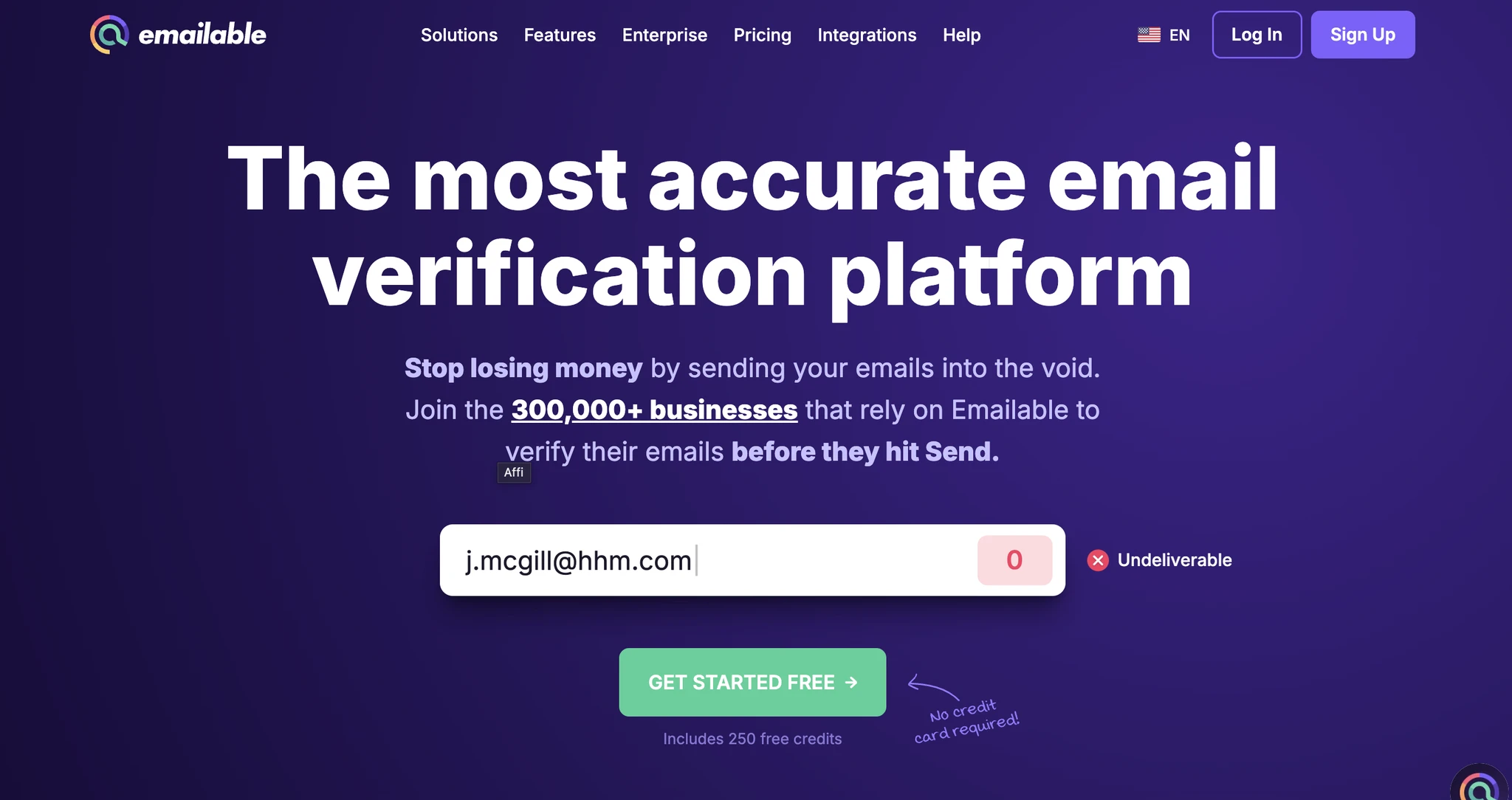 Emailable homepage