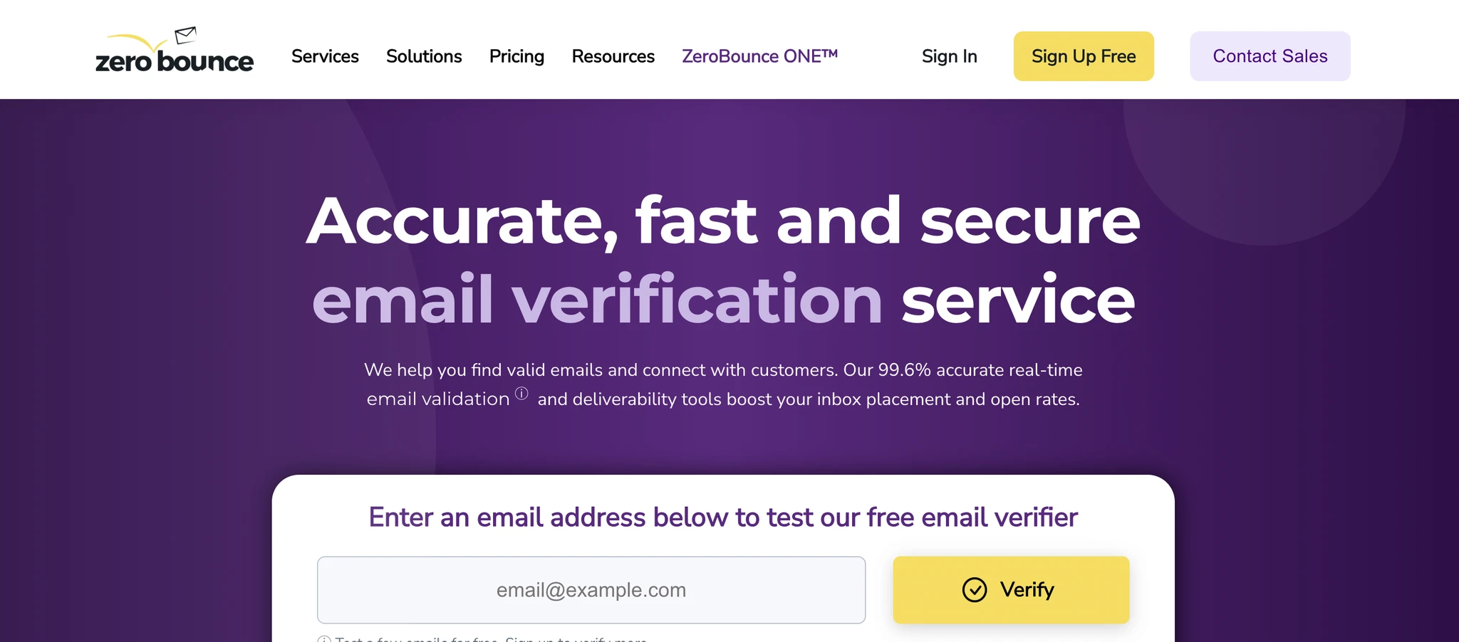 ZeroBounce homepage