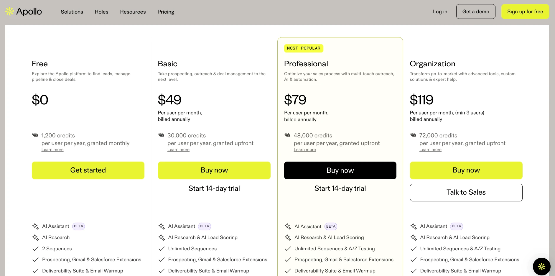 Apollo.io pricing