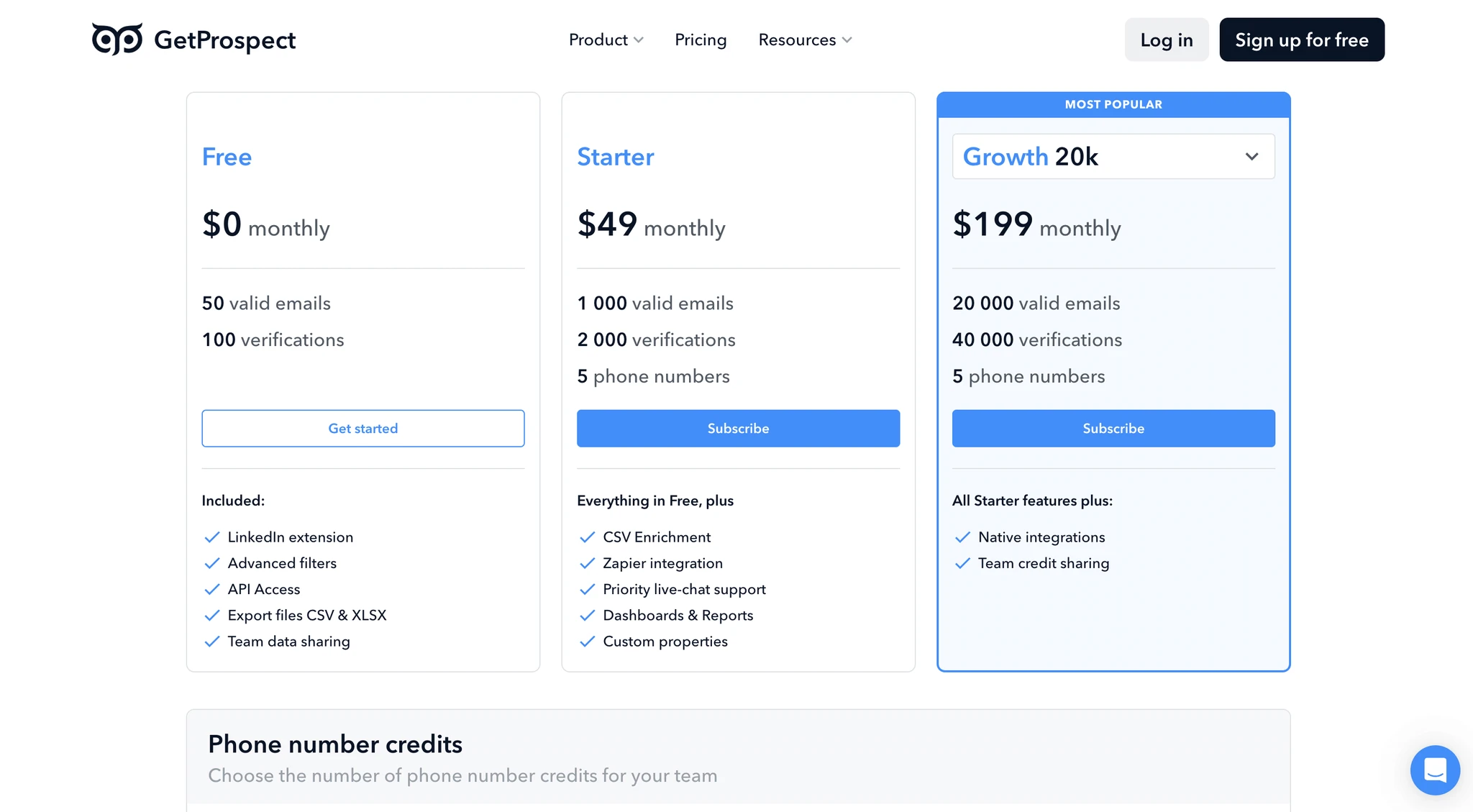 GetProspect pricing