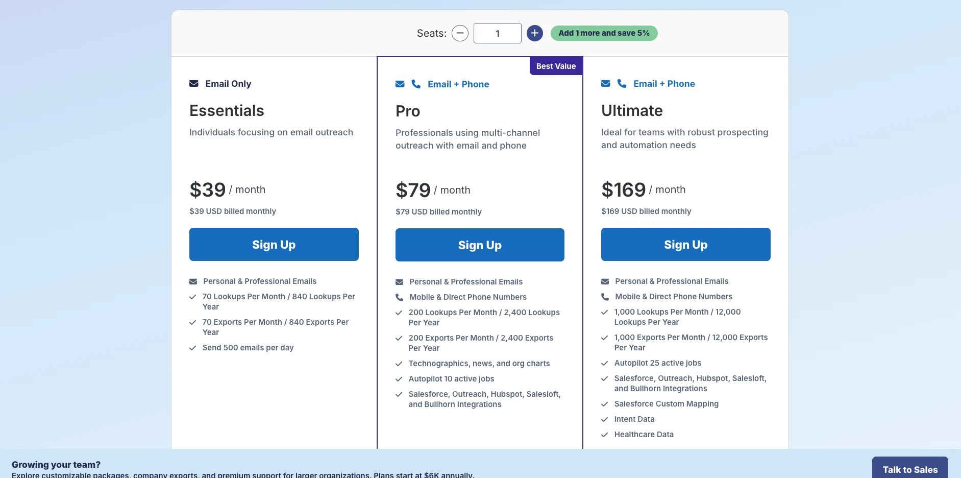 RocketReach pricing