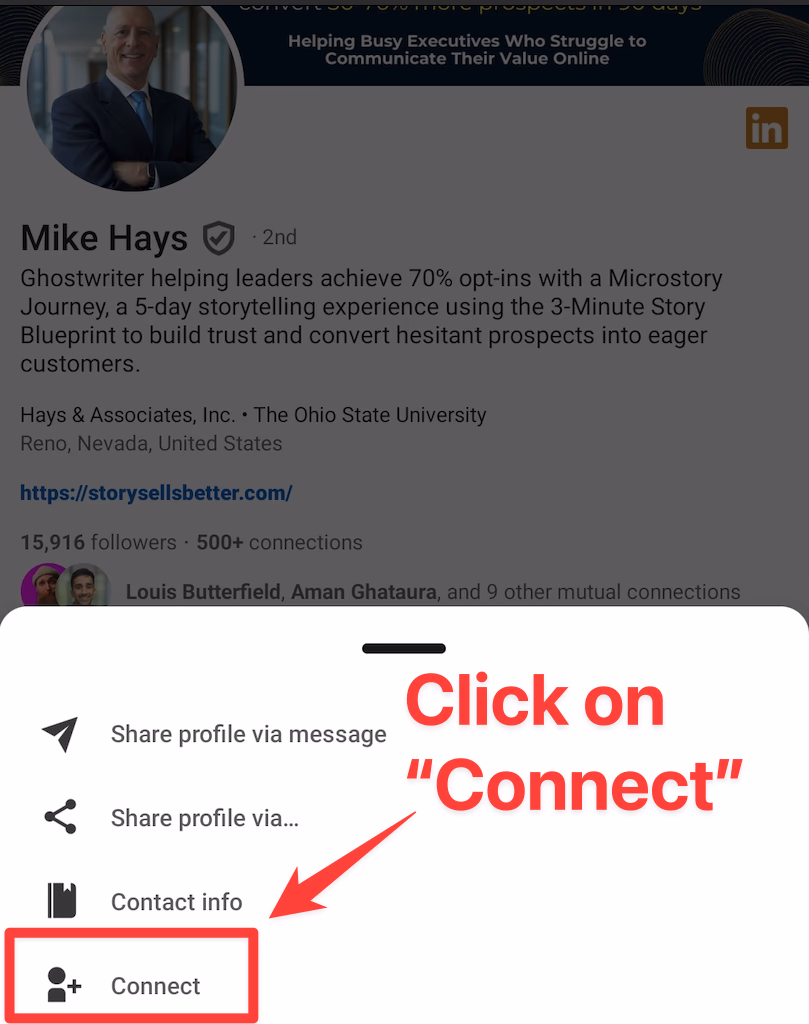 Send Connection Requests Through the LinkedIn Mobile App step 2