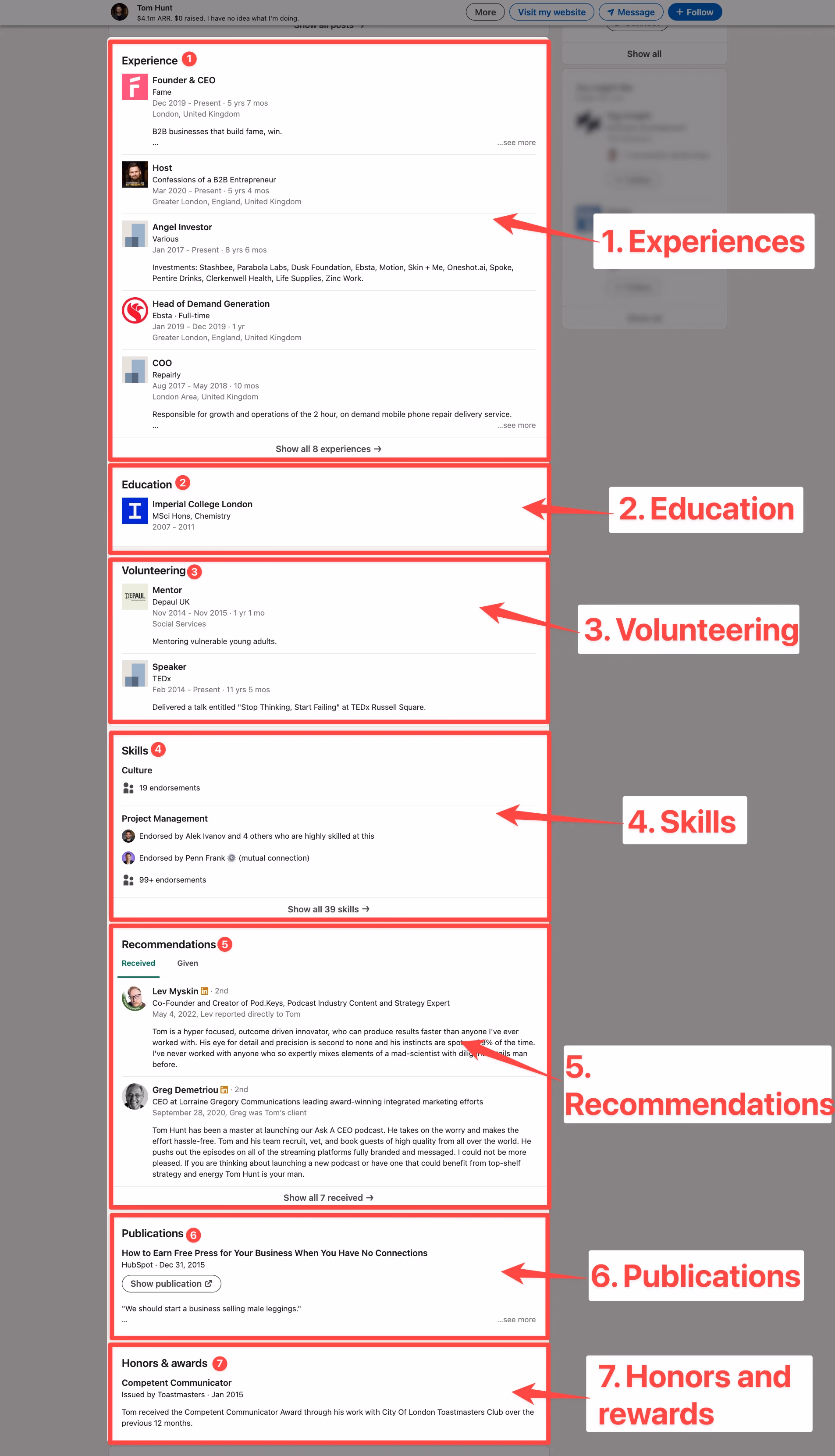 Complete LinkedIn profile