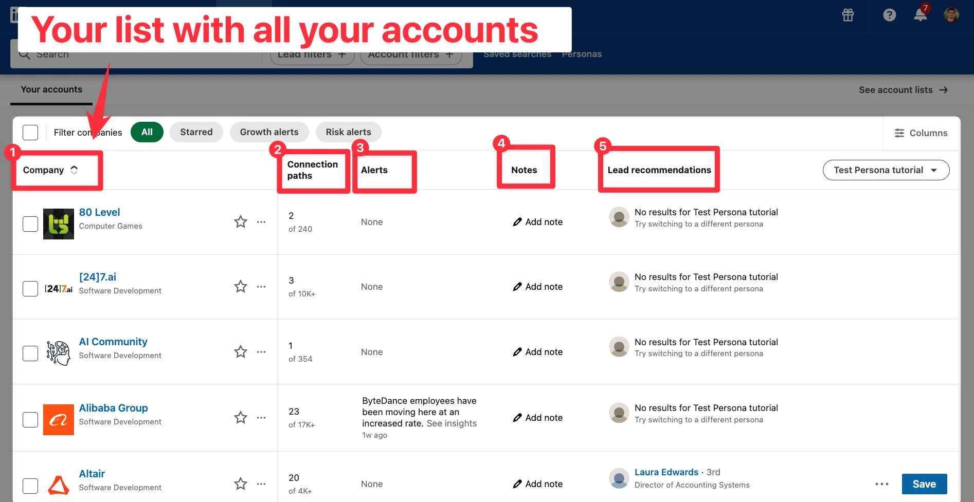 List with all the companies in it on LinkedIn Sales Navigator