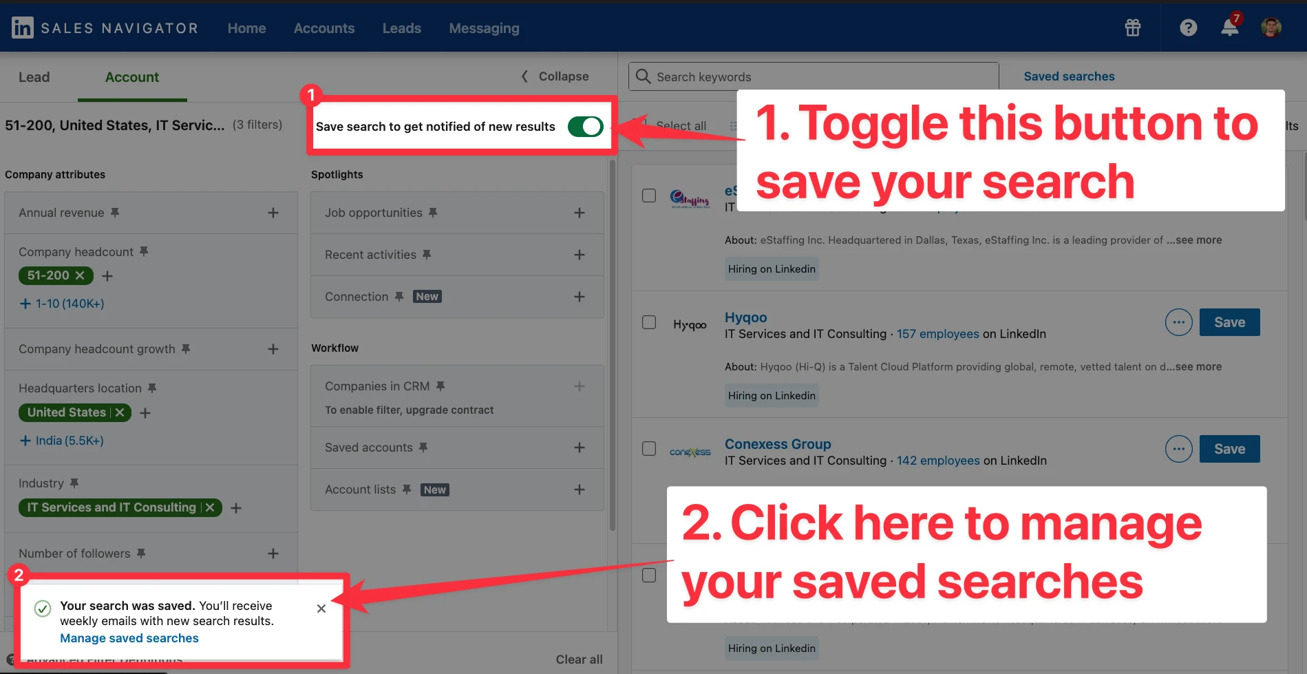 How to save an account search on LinkedIn Sales Navigator