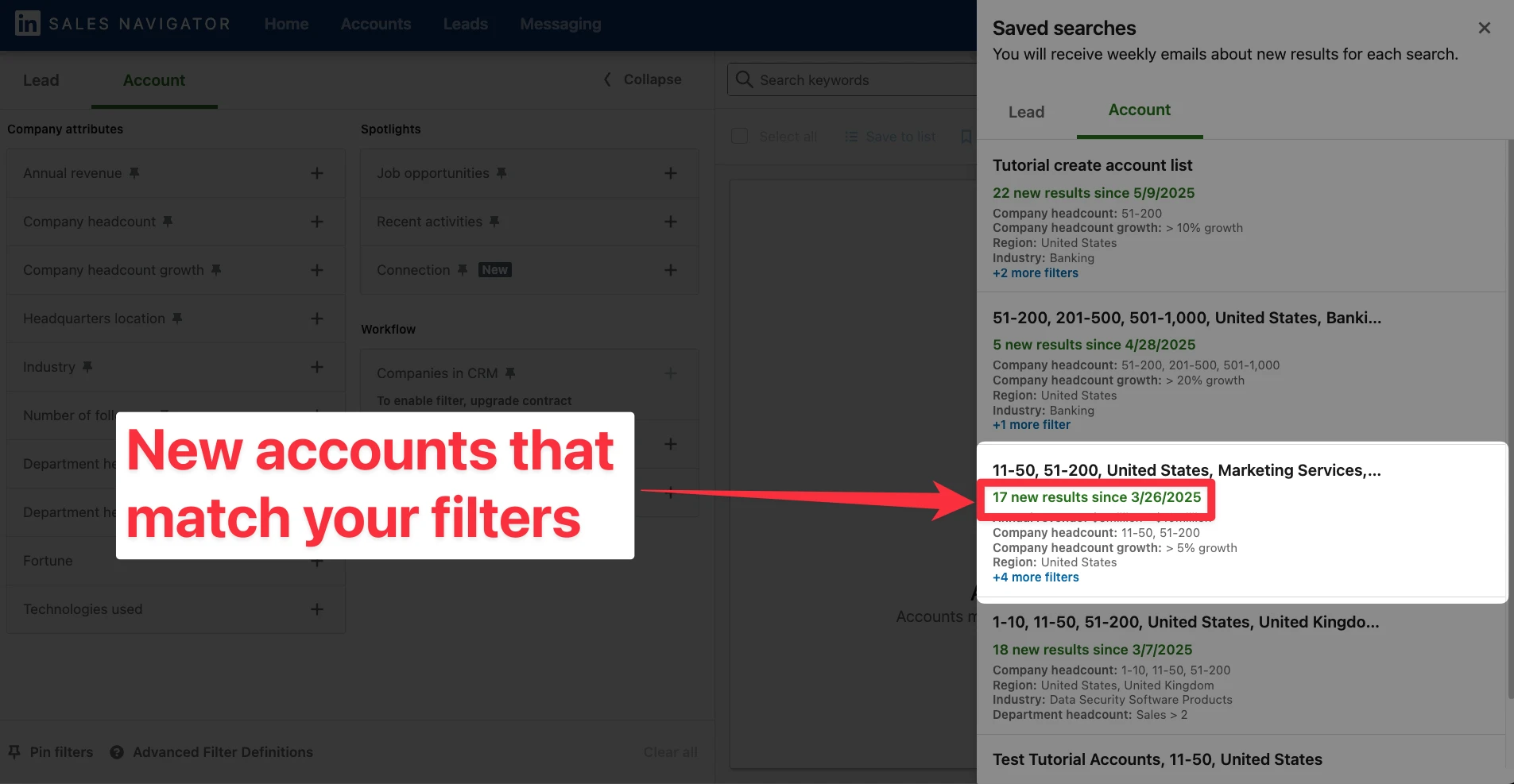 New accounts that match your filters on LinkedIn Sales Navigator