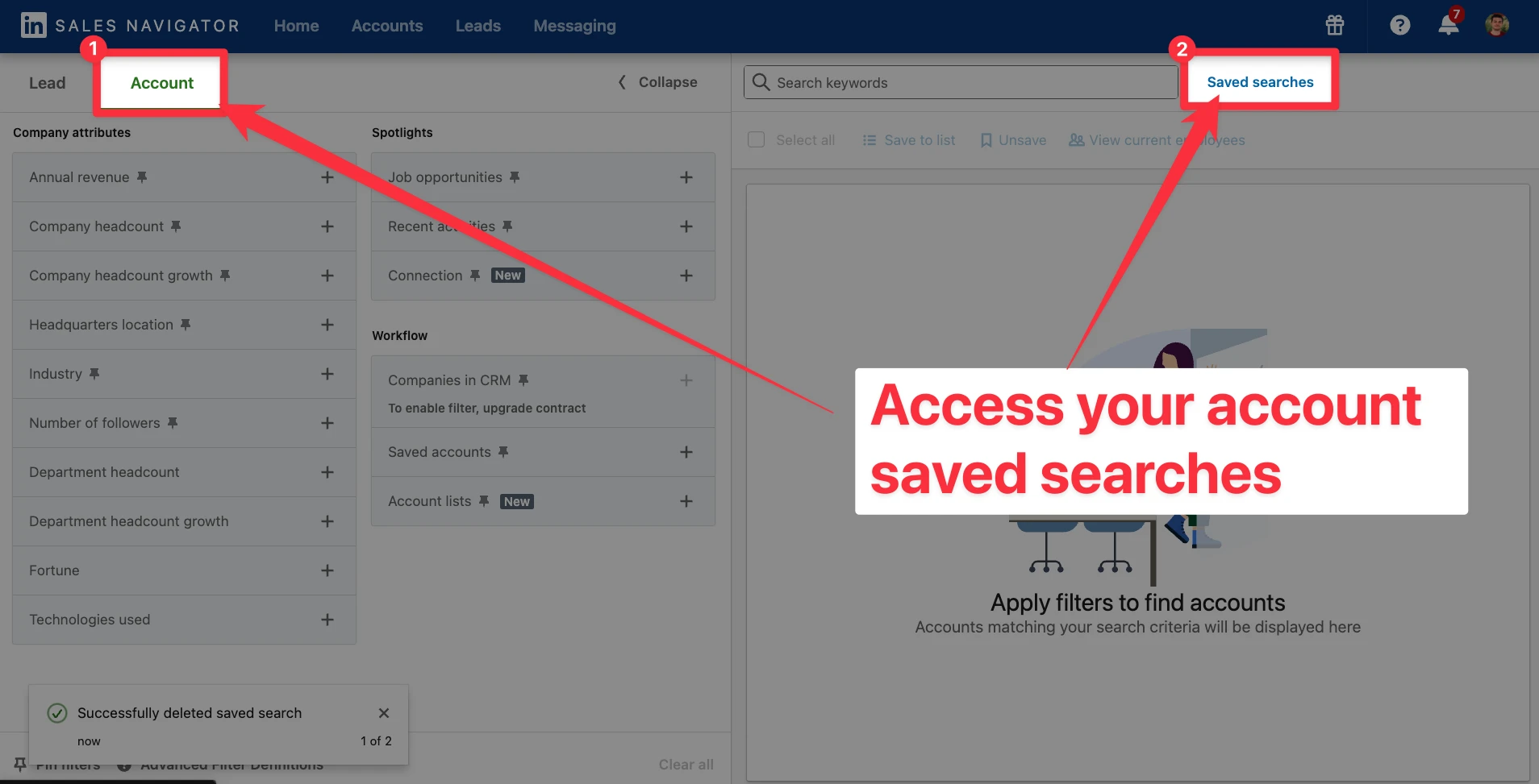 How to access your account saved searches on LinkedIn Sales Navigator