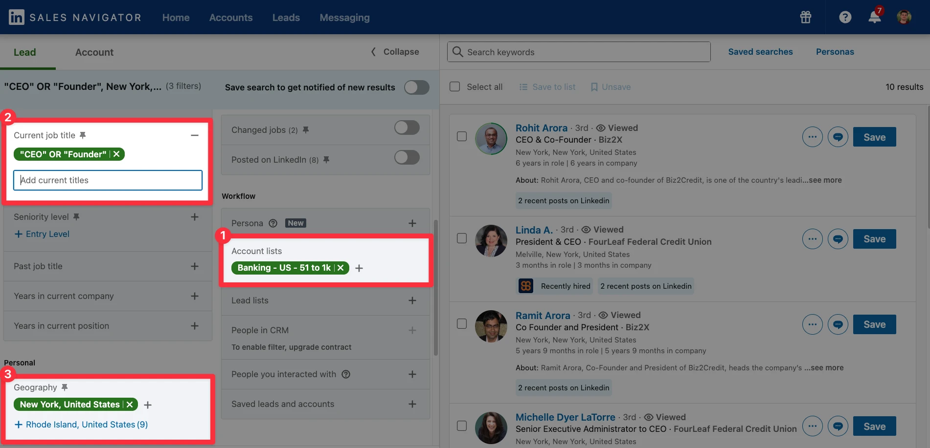 Lead filters on LinkedIn Sales Navigator