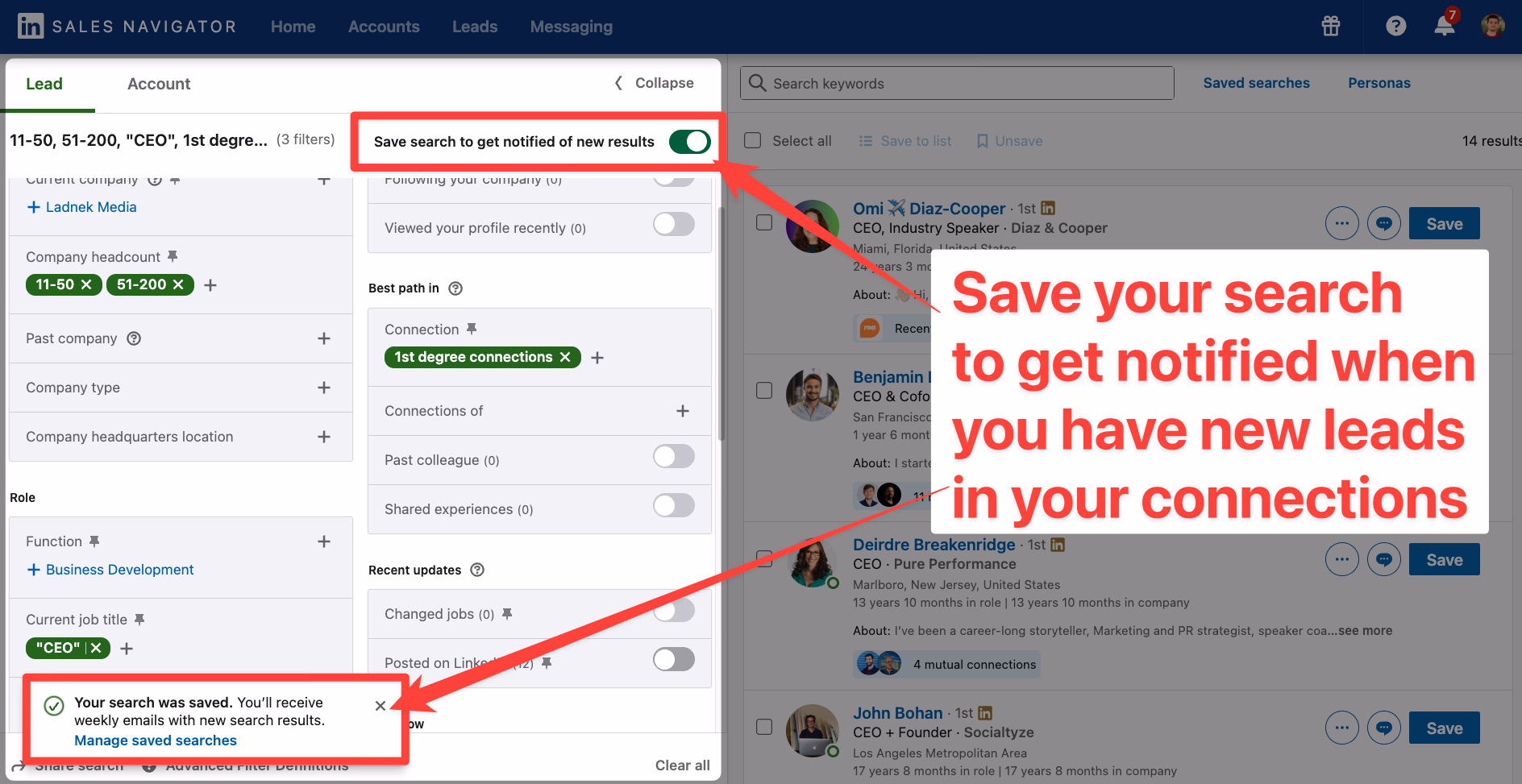 Create a Lead Search for your connections on LinkedIn Sales Navigator