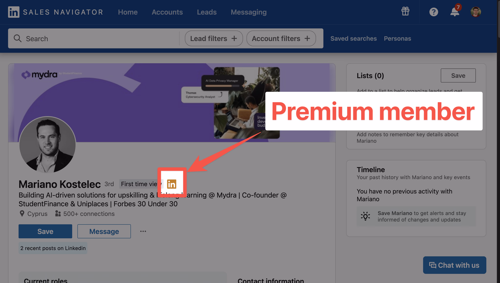 Check Premium badge on a LinkedIn Sales Navigator profile