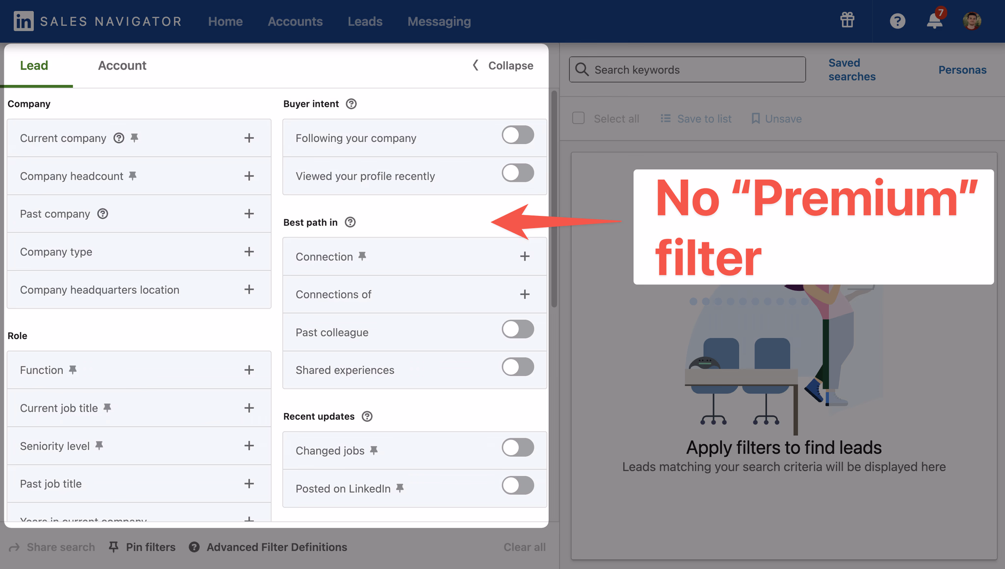Lead filters in LinkedIn Sales Navigator