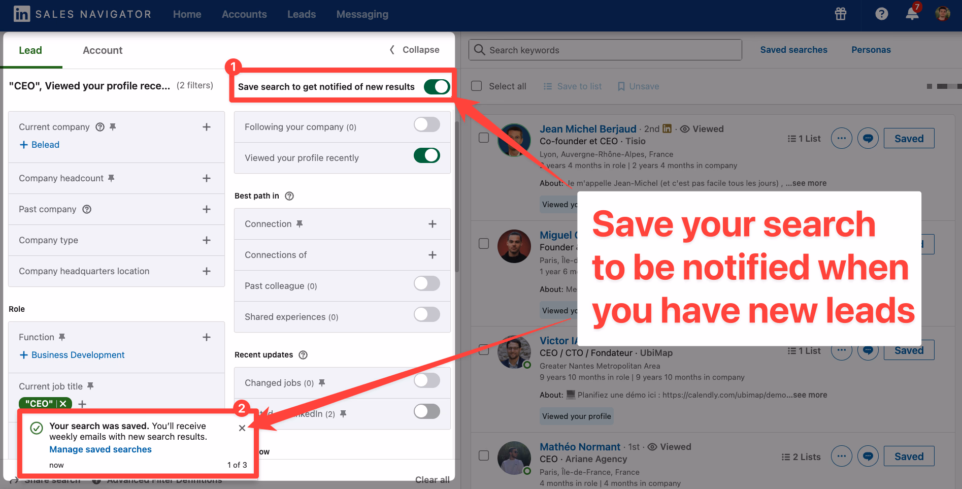 Save your search in LinkedIn Sales Navigator