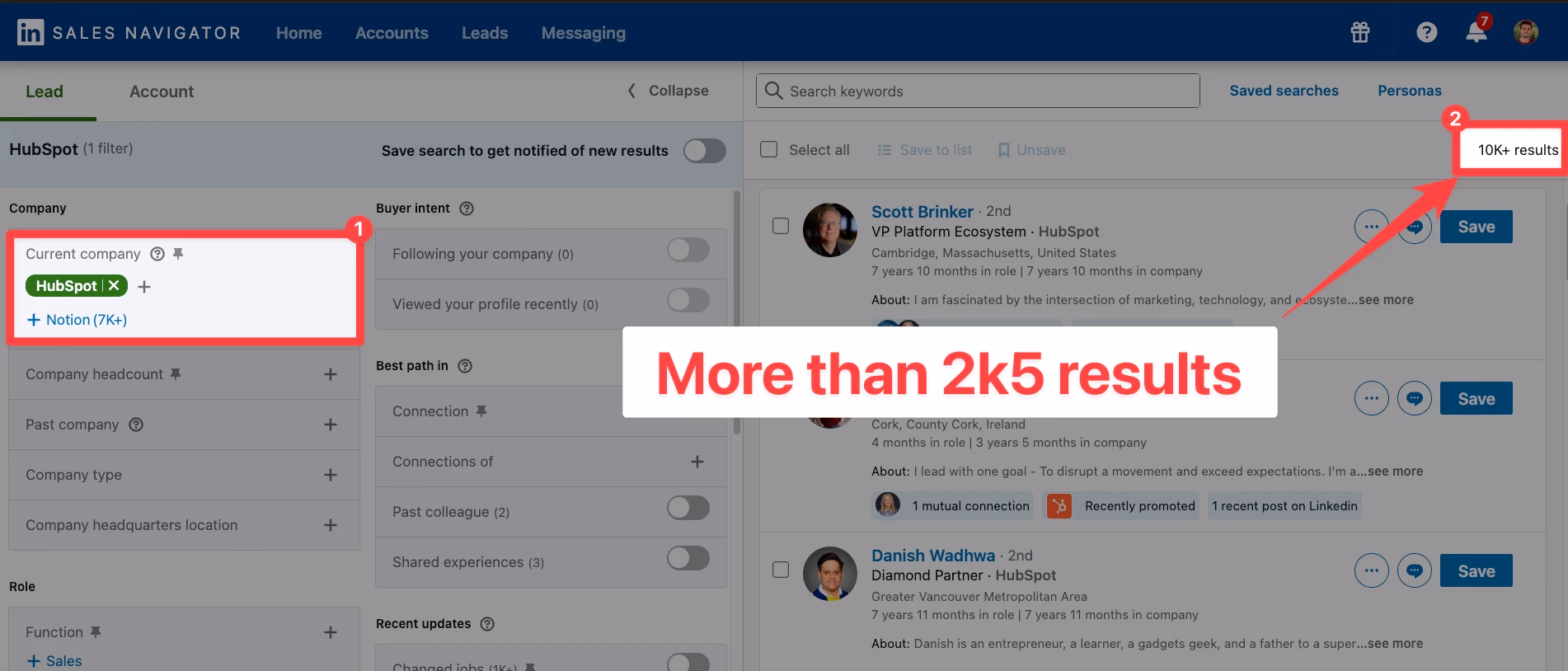 More than 2500 results in LinkedIn Sales Navigator