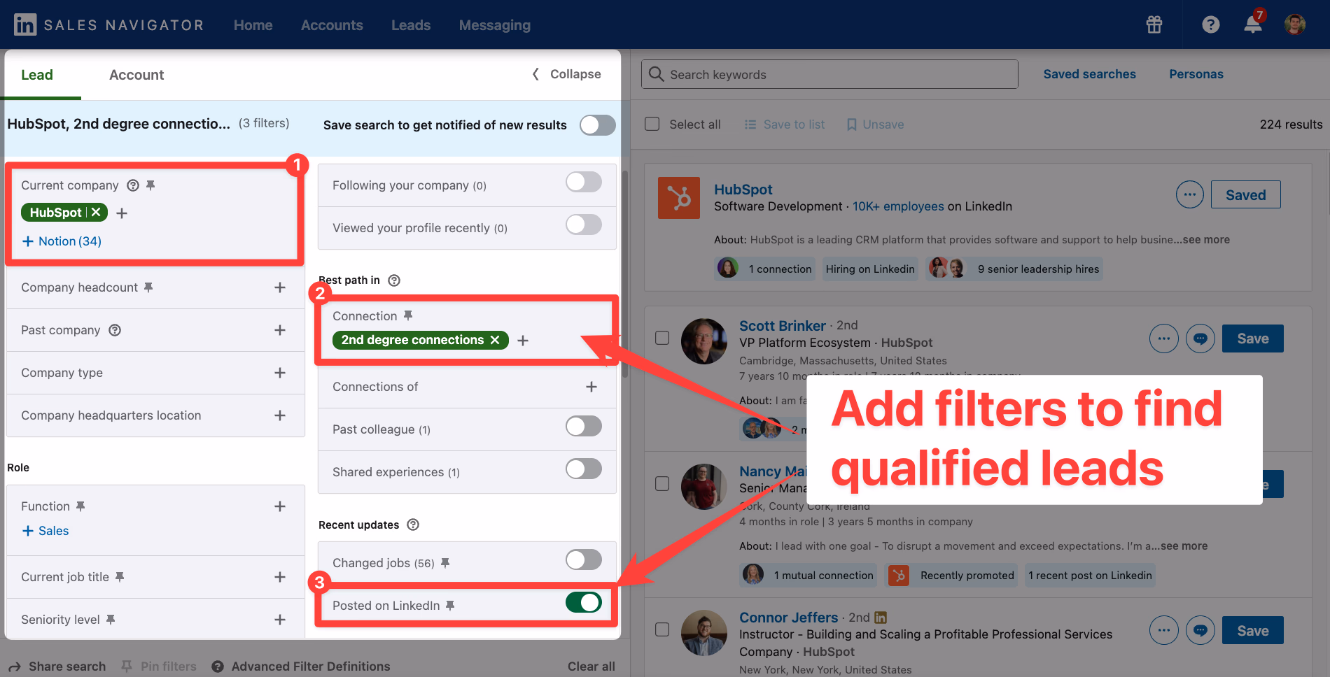 Add filters to narrow down the search in LinkedIn Sales Navigator
