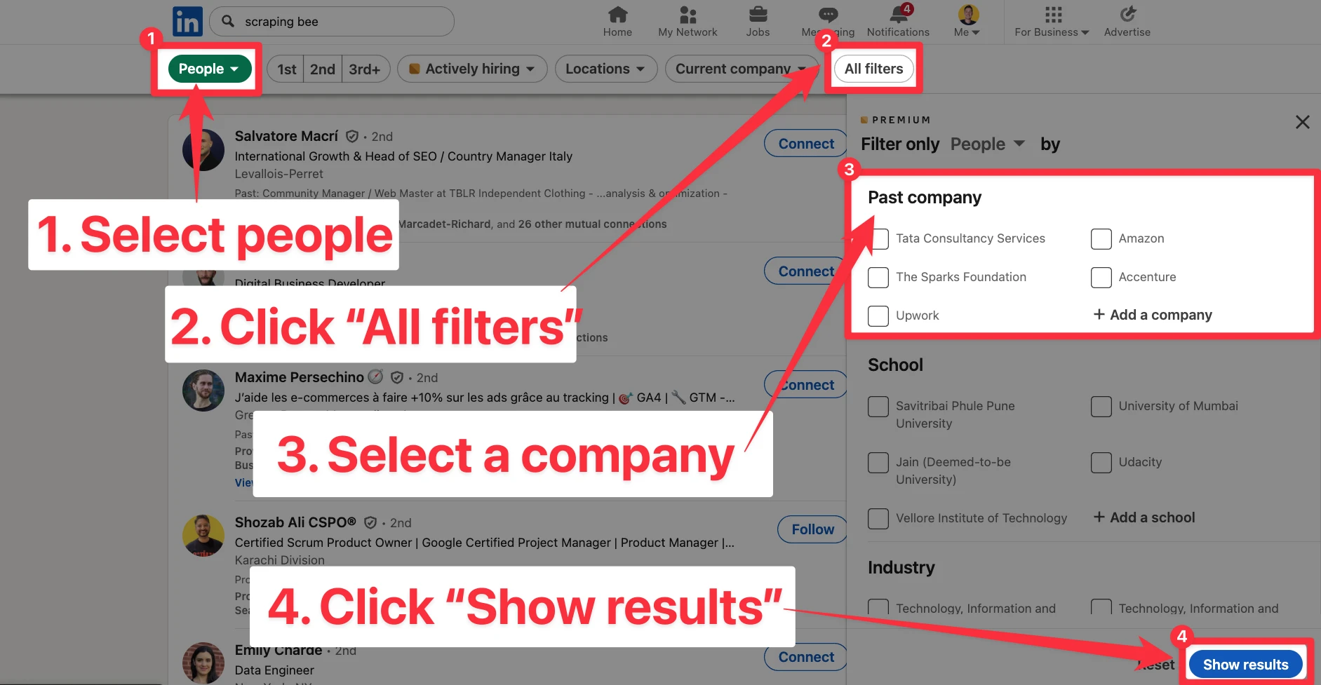 Past company filter on LinkedIn