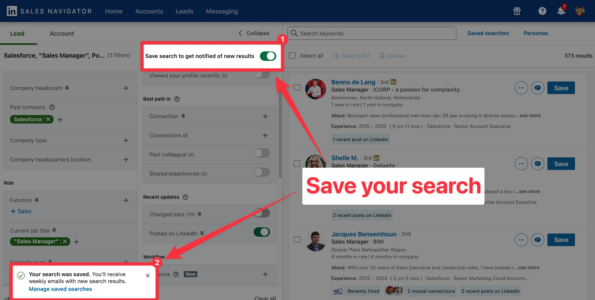 Save your search in LinkedIn Sales Navigator