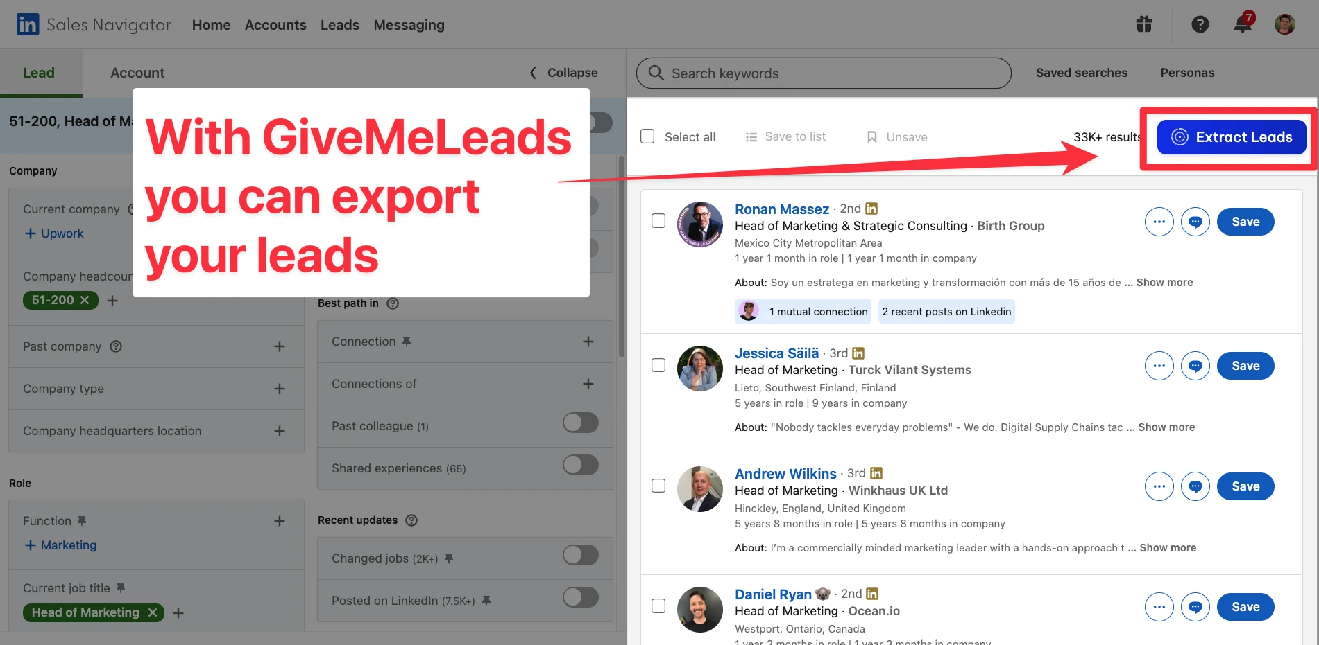 No export leads button on LinkedIn Sales Navigator