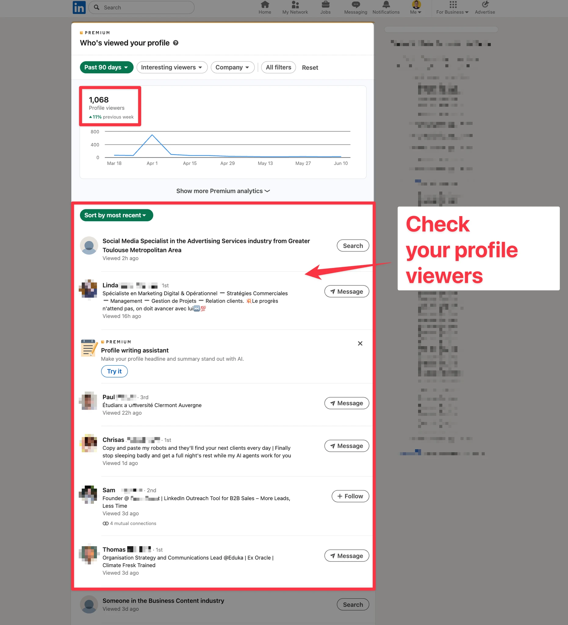Check profile viewers on LinkedIn