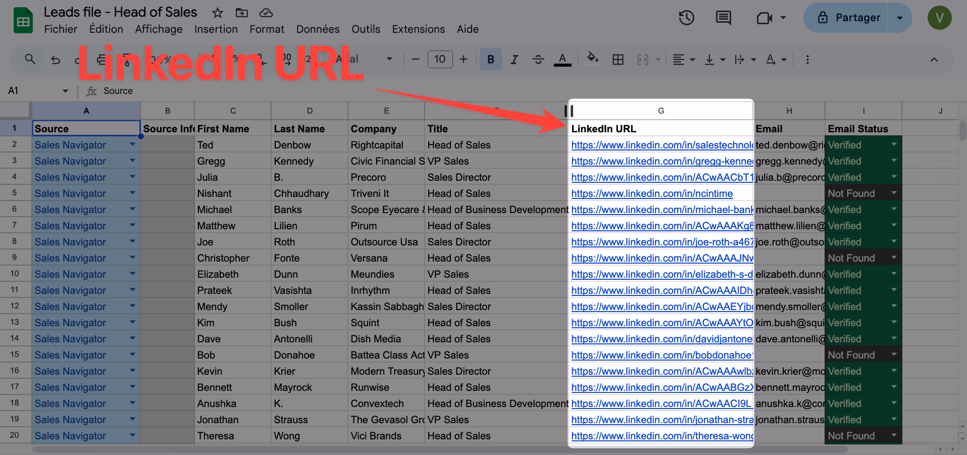 Get the LinkedIn URLs with GiveMeLeads