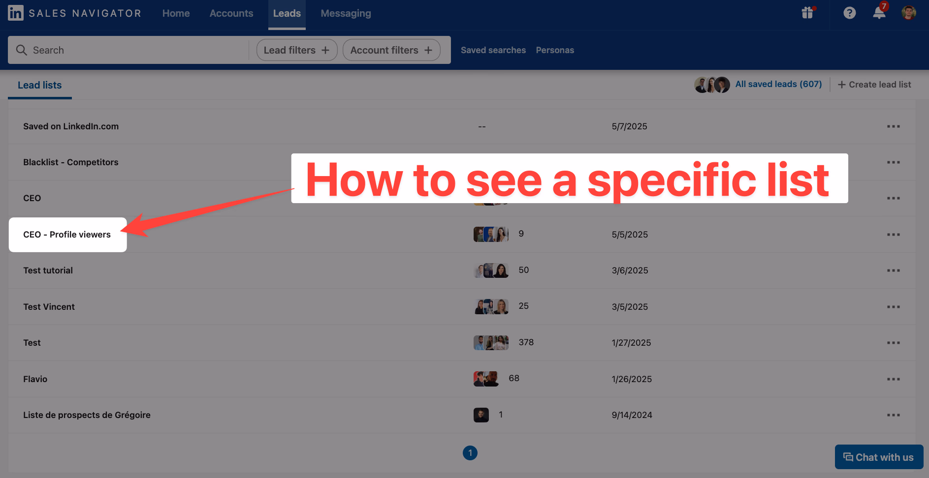 How to select a specific lead list on LinkedIn Sales Navigator