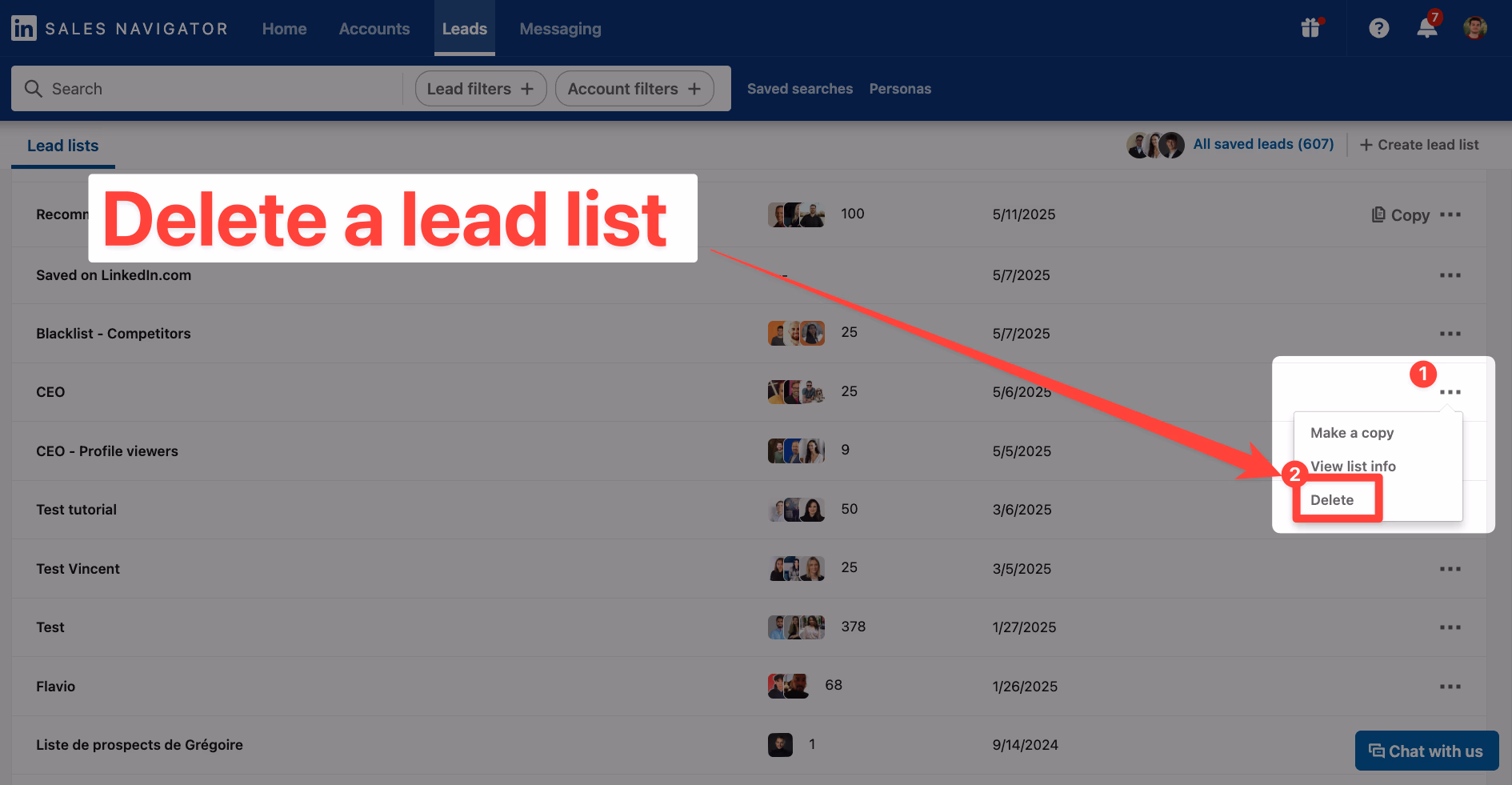 How to delete a lead list on LinkedIn Sales Navigator