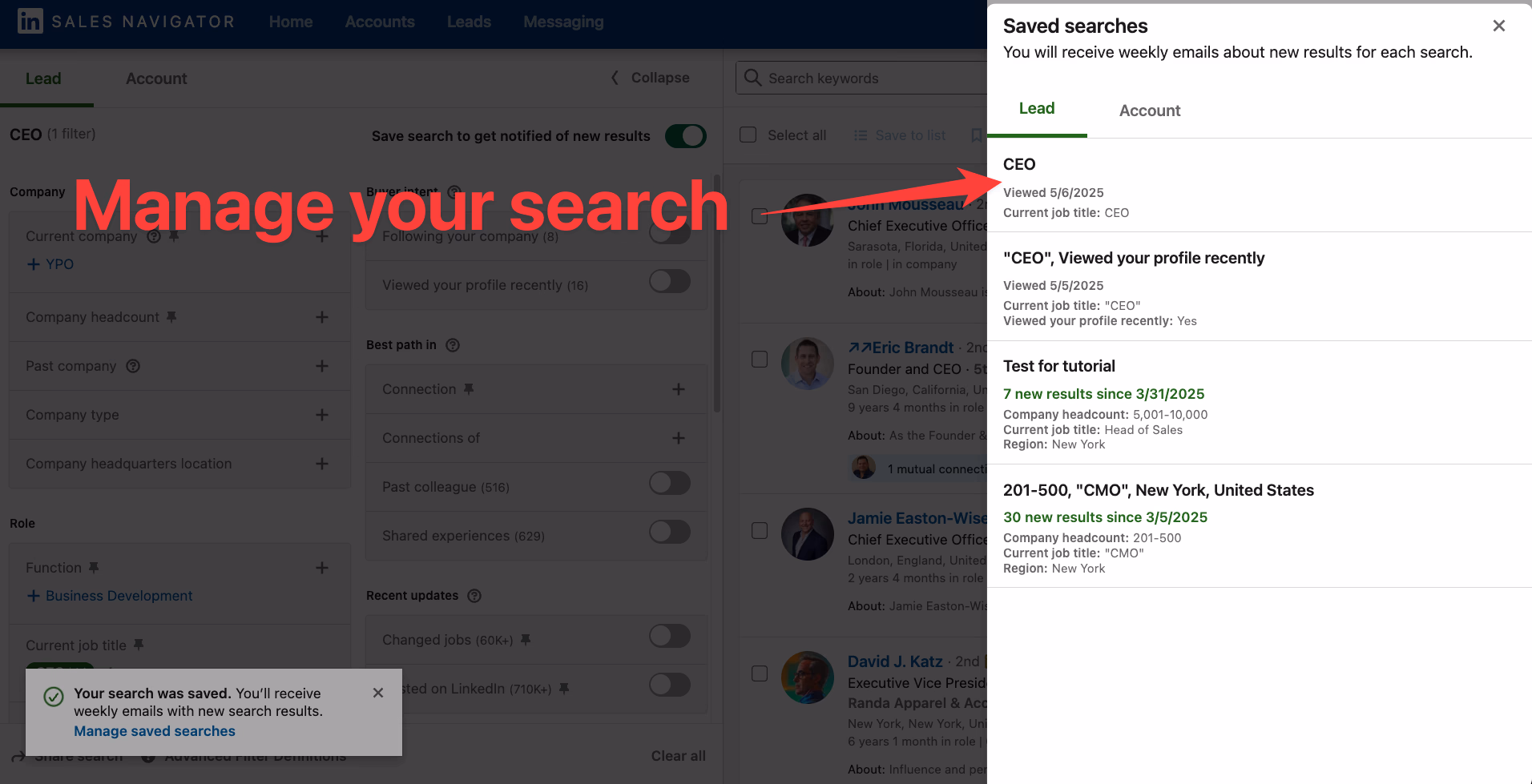 Manage your lead search