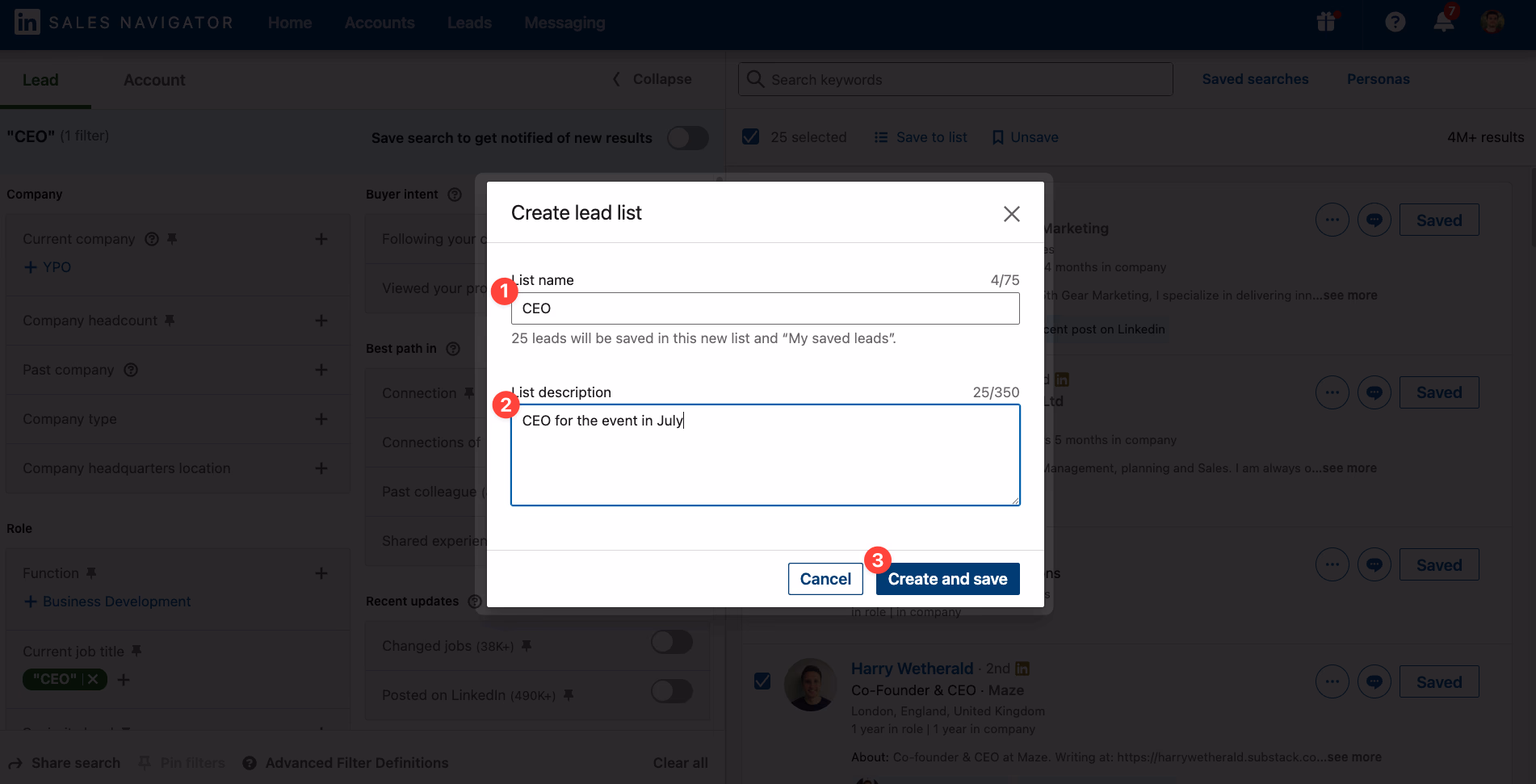 Create and save a lead list on LinkedIn Sales Navigator