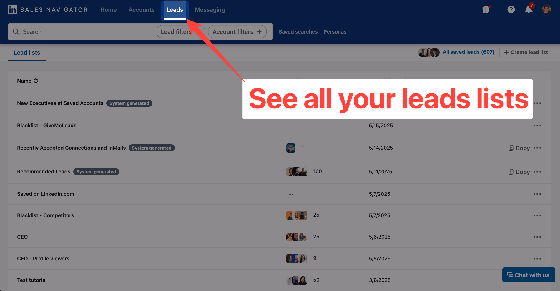 Leads tab on LinkedIn Sales Navigator