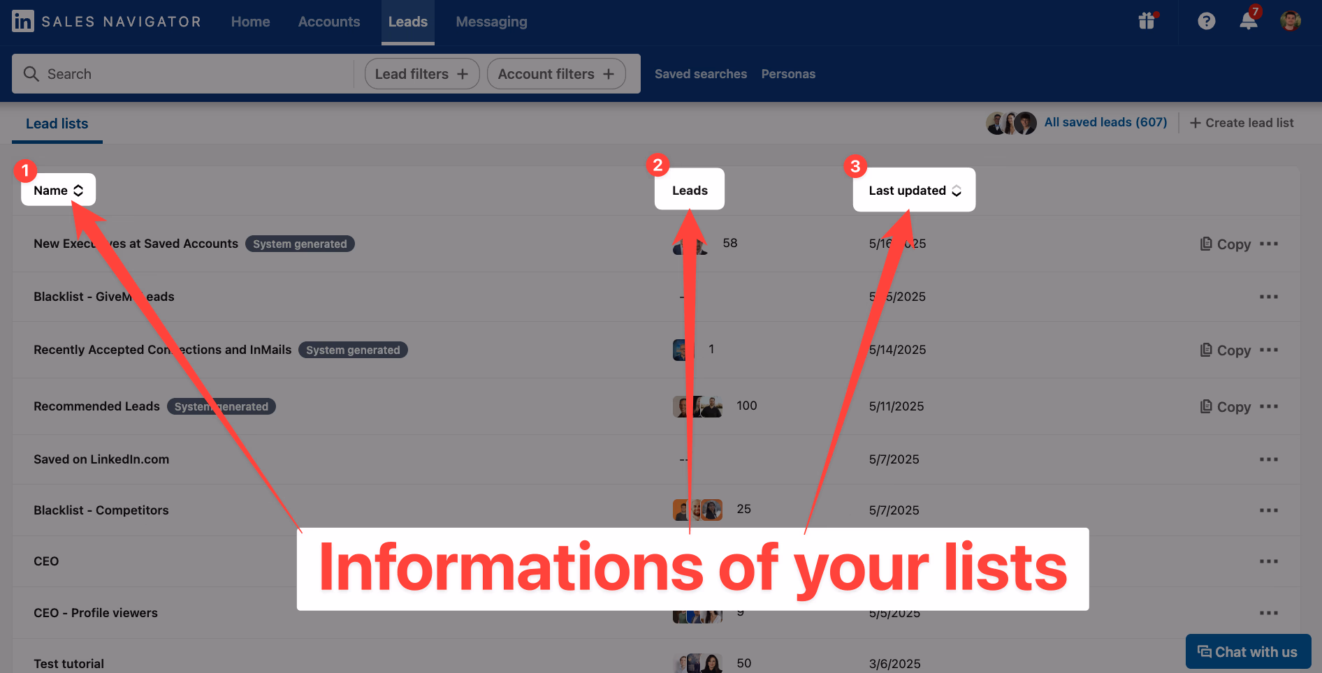 Sort lead lists on LinkedIn Sales Navigator
