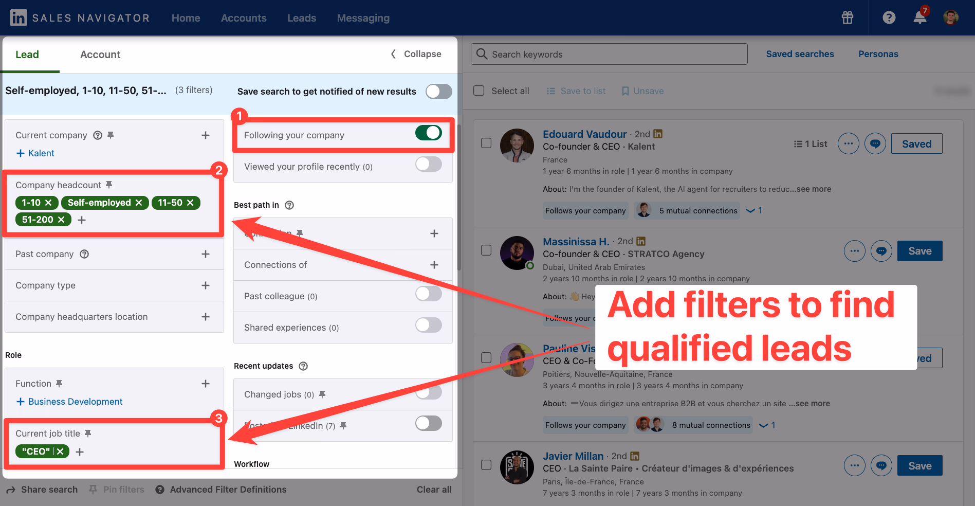 Add filters on LinkedIn Sales Navigator
