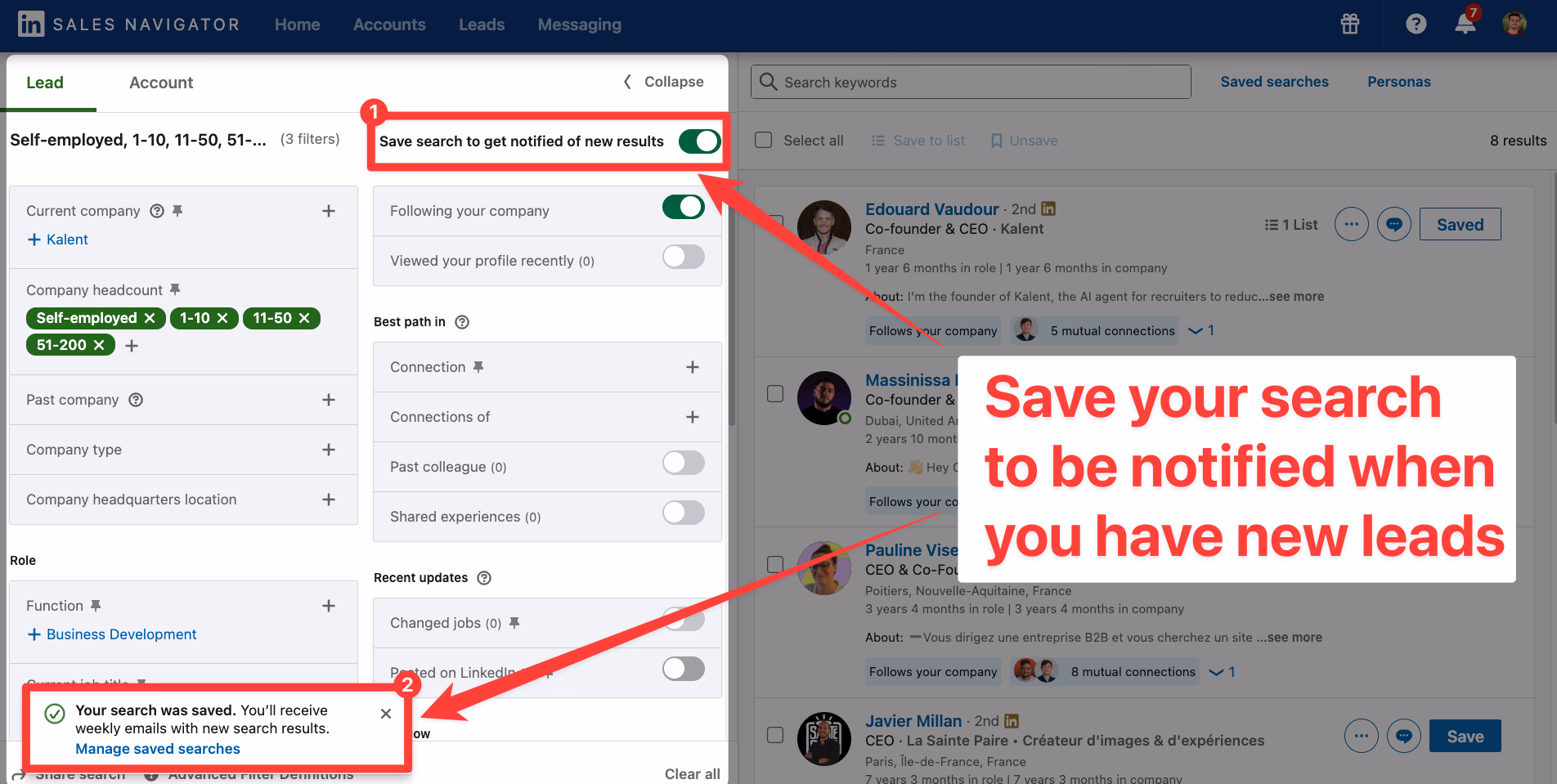 Save your search on LinkedIn Sales Navigator