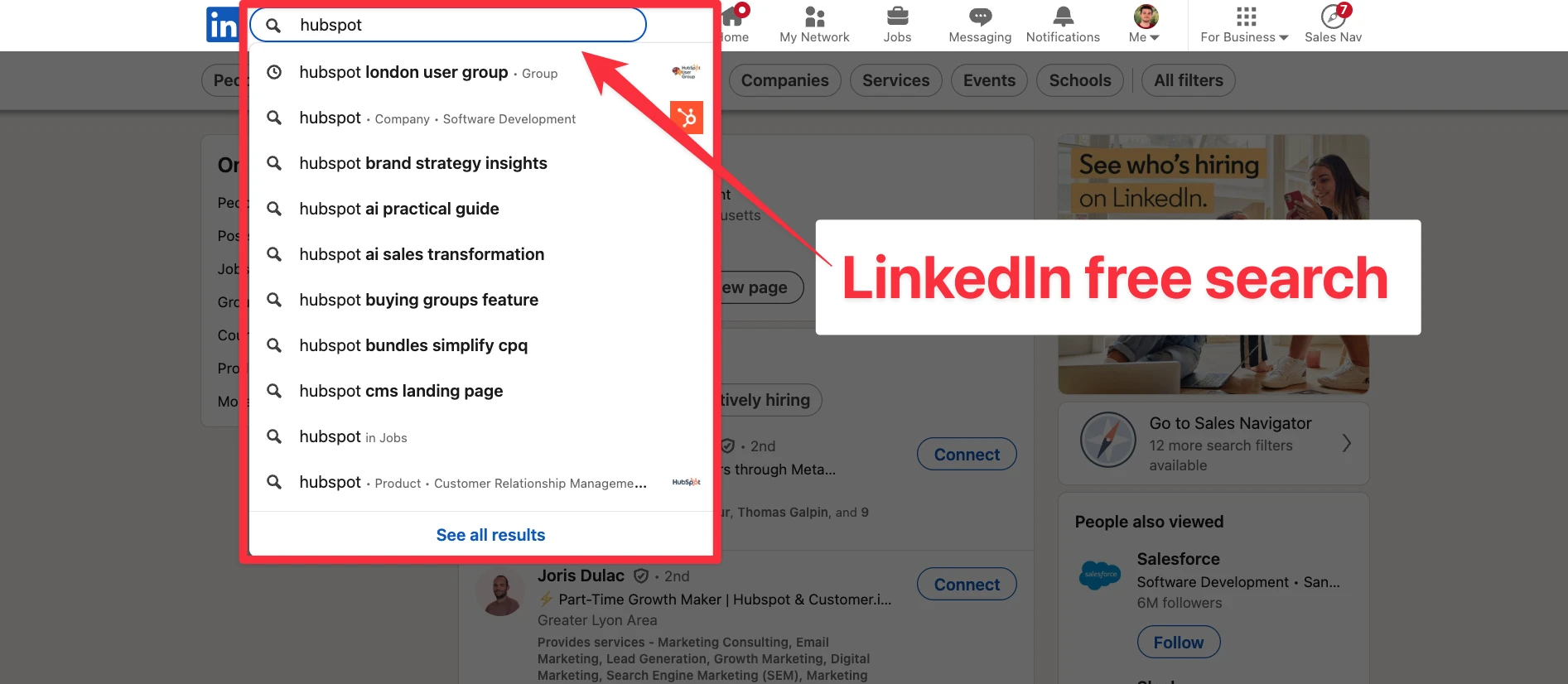 How to use the LinkedIn free search bar