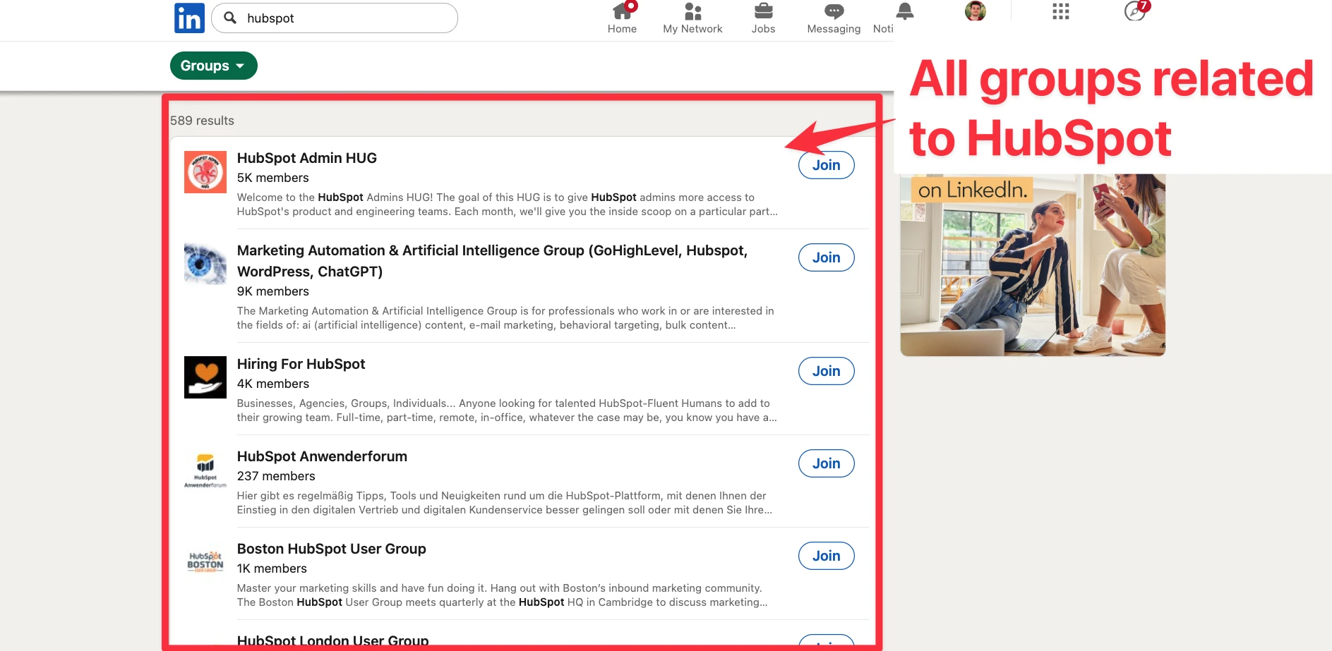 LinkedIn groups list