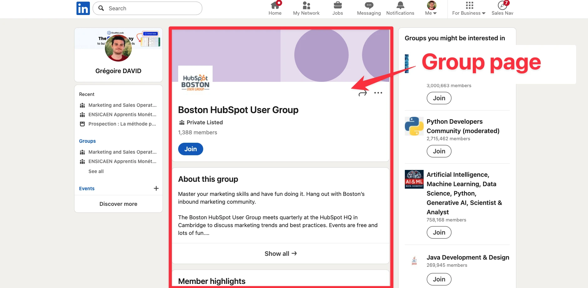 LinkedIn group page