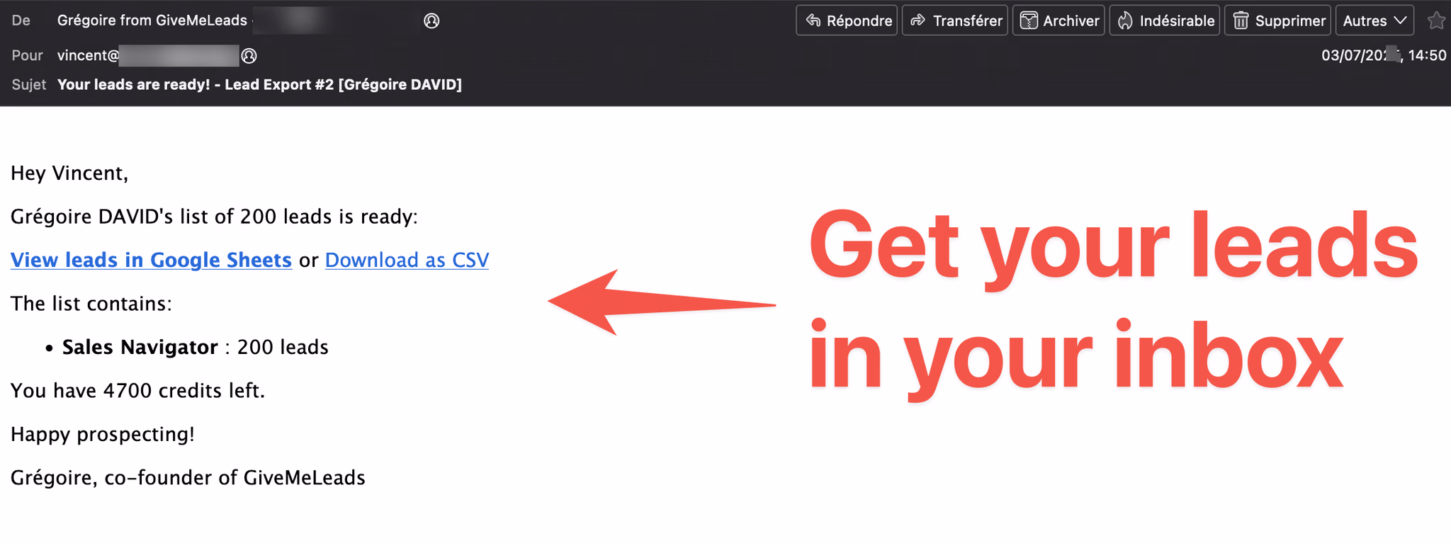 Get leads from GiveMeLeads in your email inbox