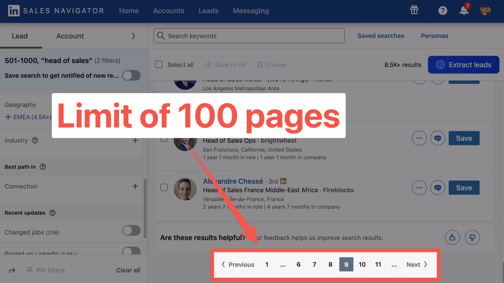 Limit of 100 pages on LinkedIn Sales Navigator
