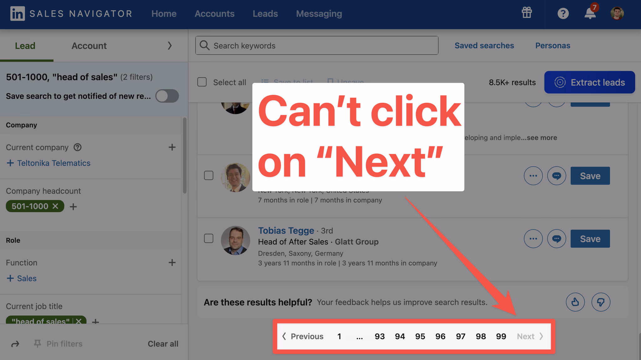 Limit of 100 pages on LinkedIn Sales Navigator