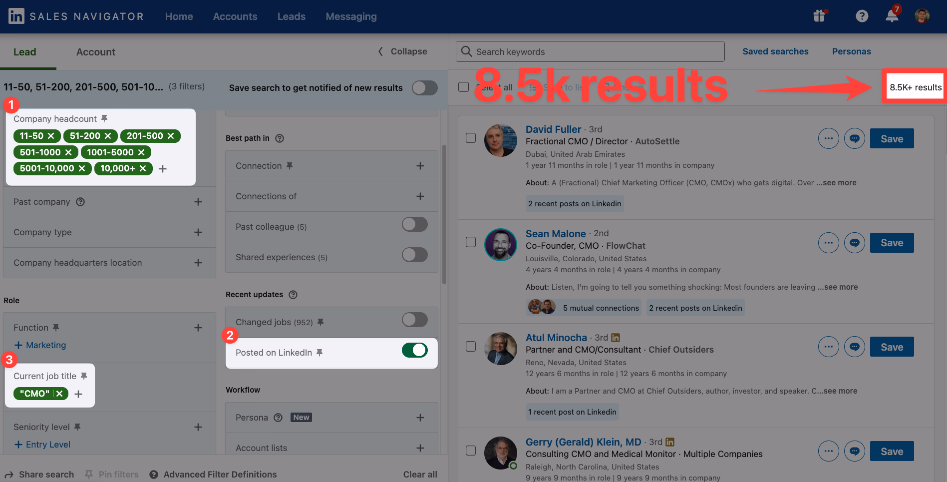 8500 results before splitting the search