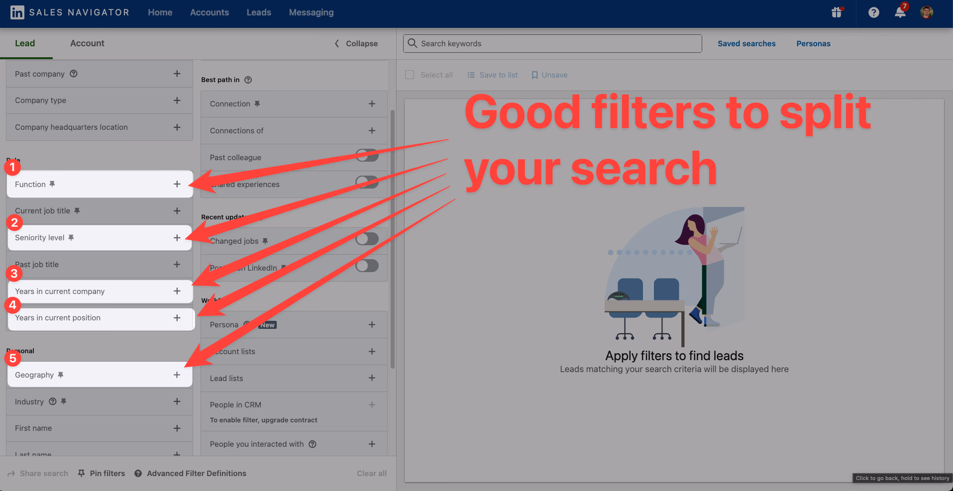 Splitting a Sales Navigator search into smaller segments