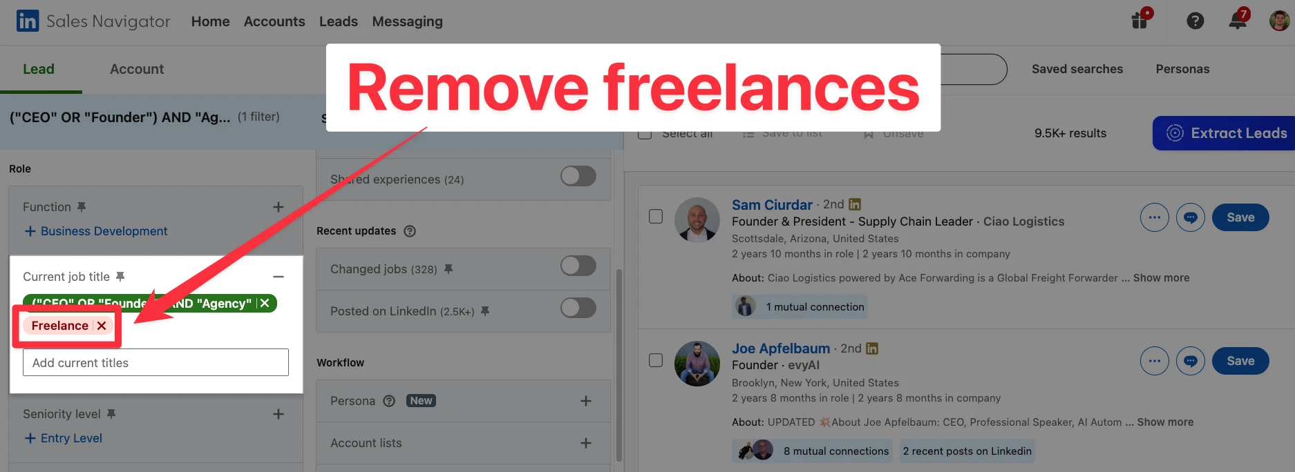 Remove freelance from LinkedIn Sales Navigator