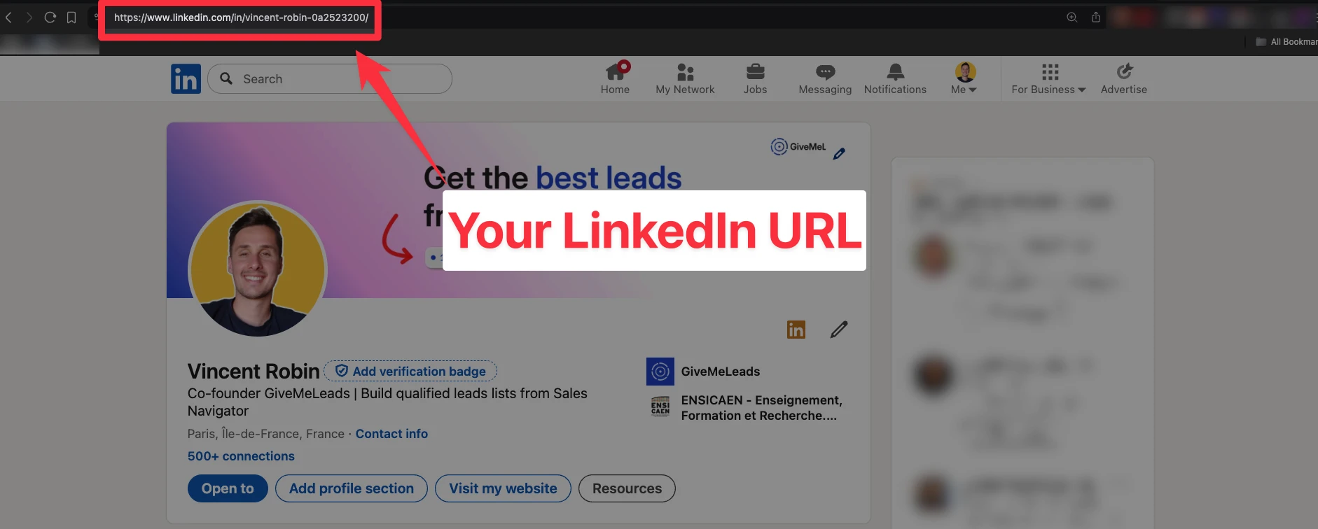 LinkedIn URL via browser