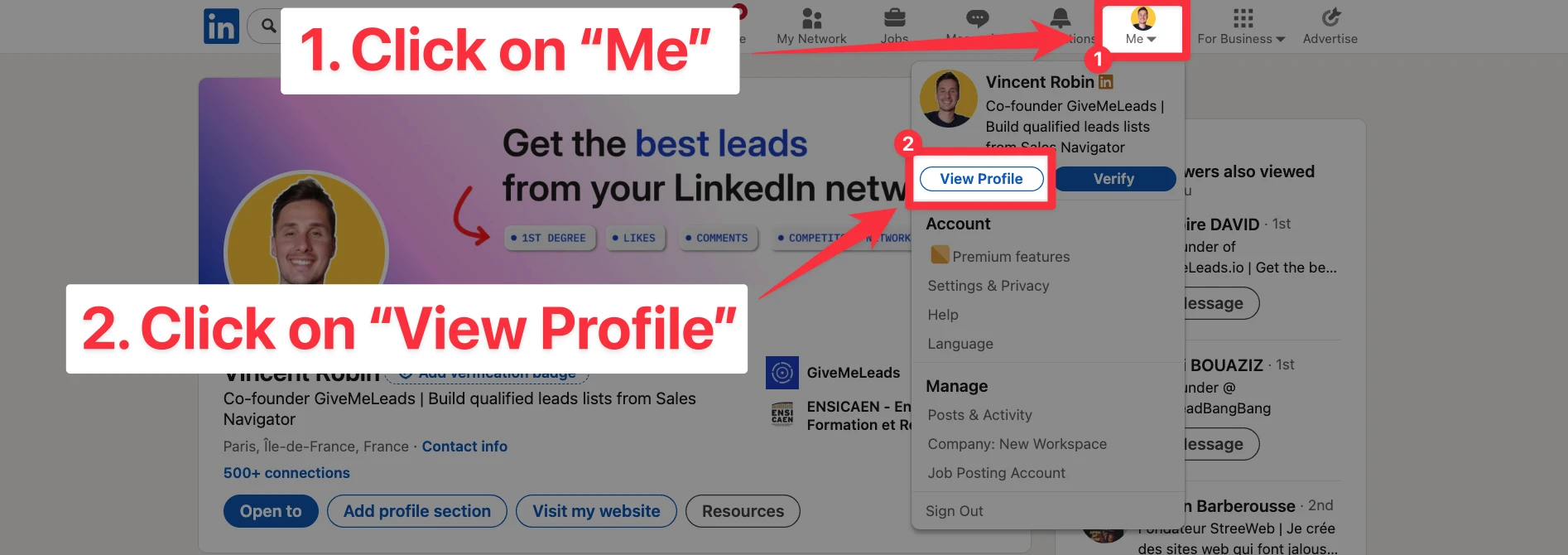 Go on your LinkedIn profile