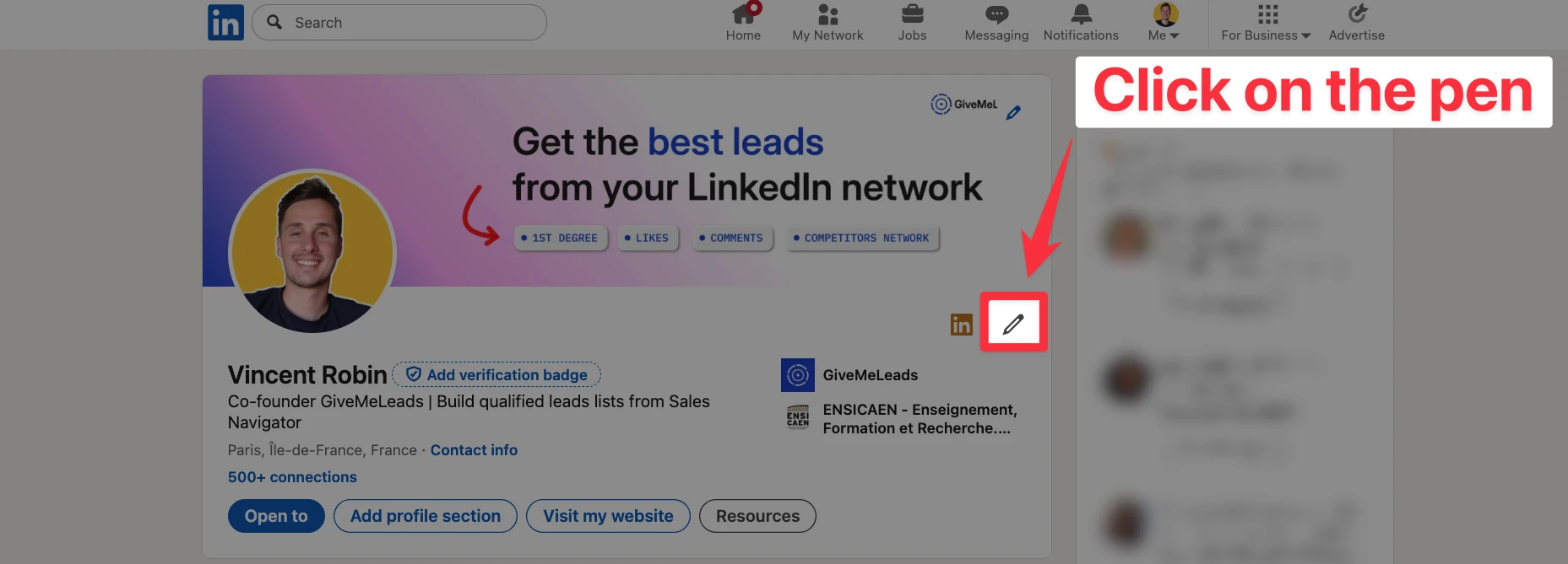 Access edit contact info on LinkedIn