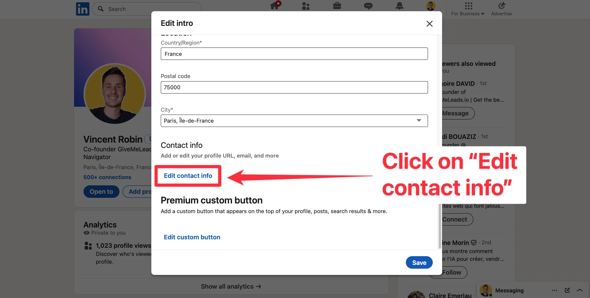 Access edit contact info on LinkedIn