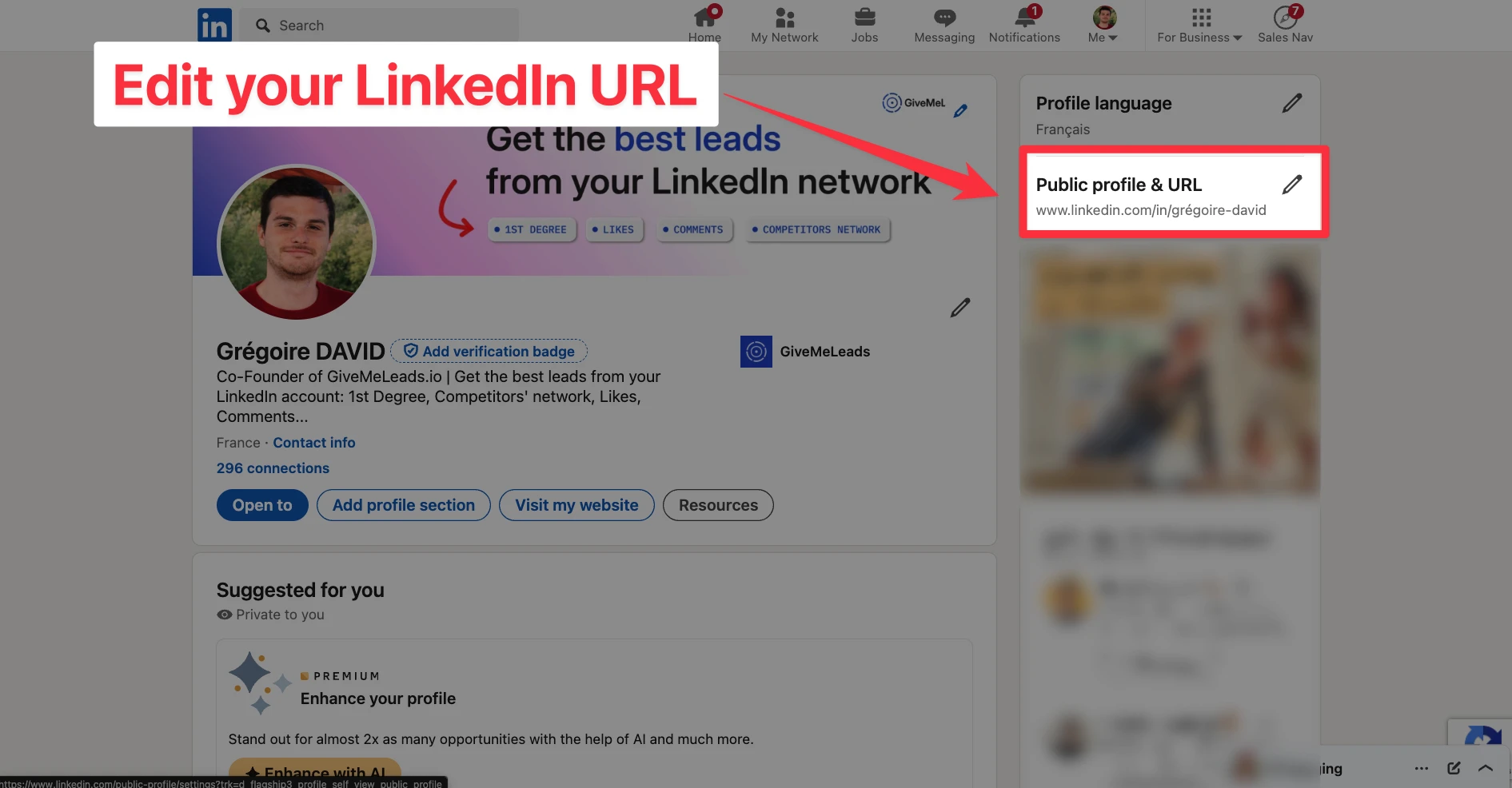 Edit your LinkedIn URL
