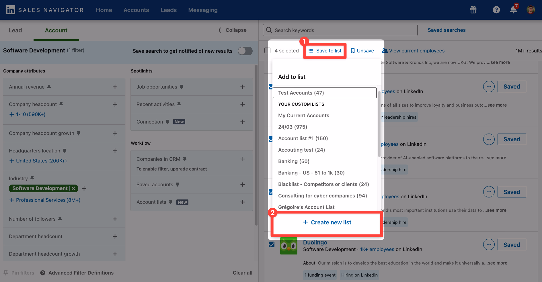 Create a new account list in LinkedIn Sales Navigator