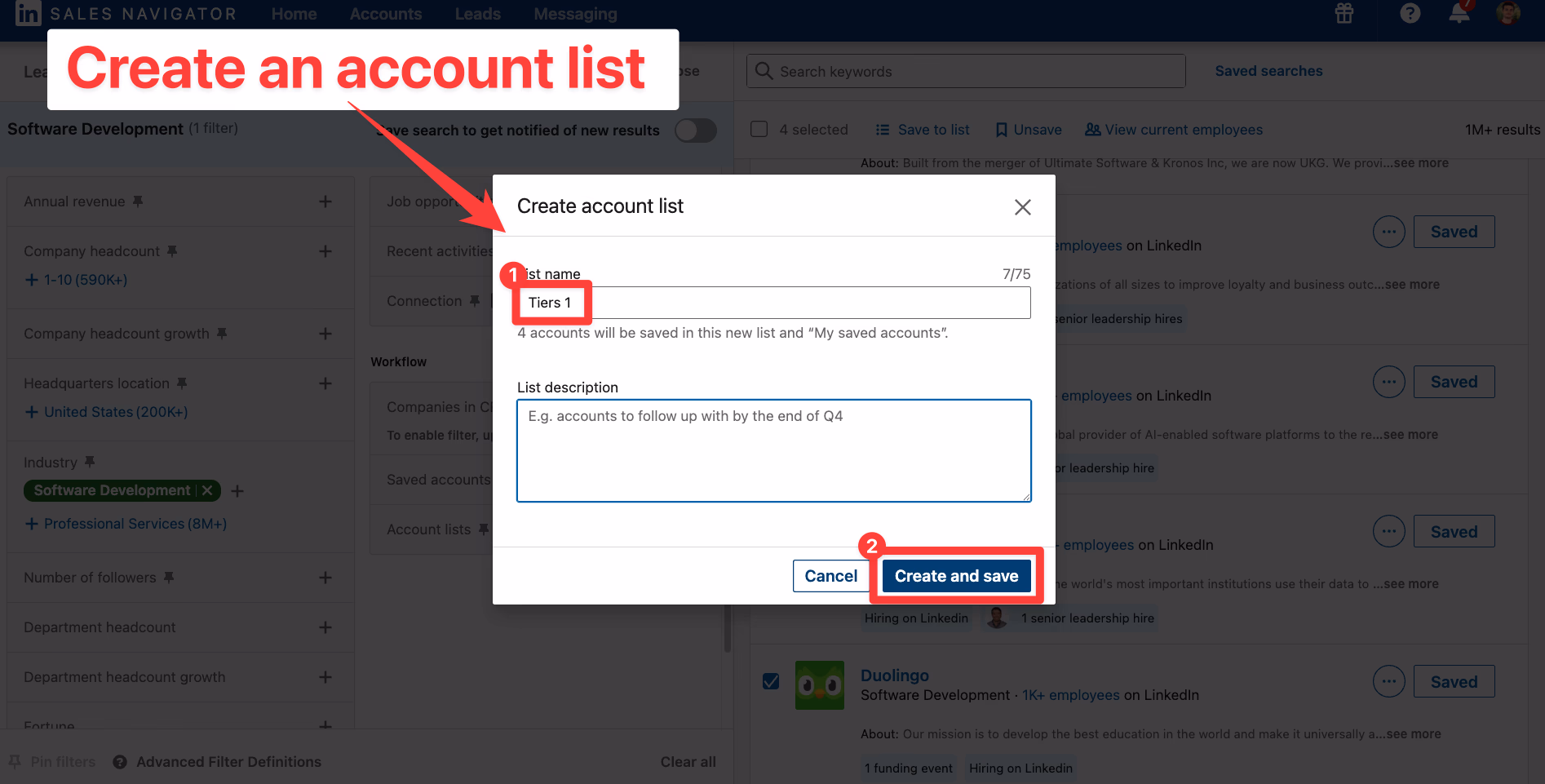 Create an account list in LinkedIn Sales Navigator