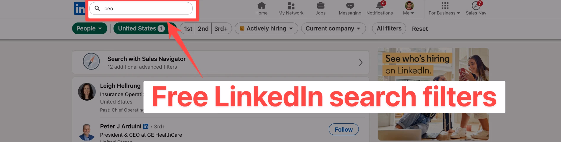 LinkedIn search filters